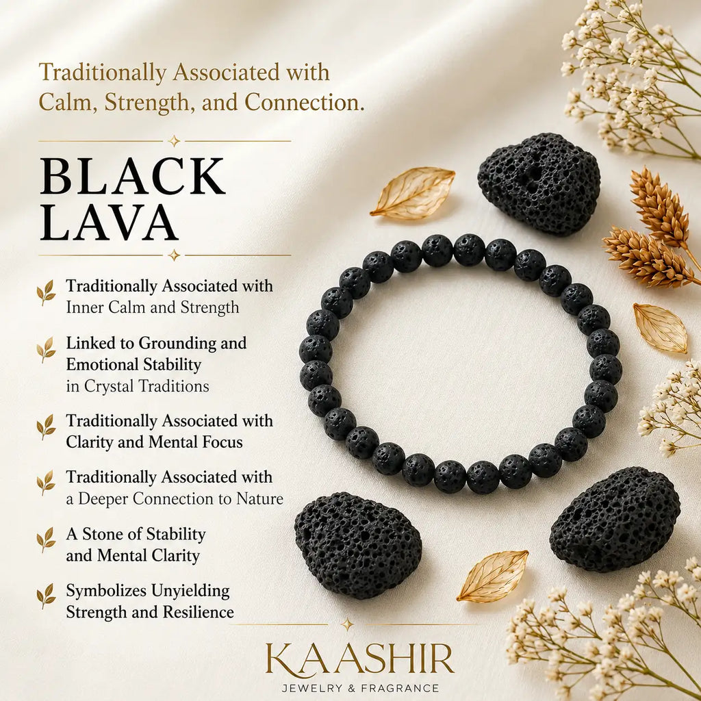 Black Lava Stone bracelet meaning calm strength and connection Kaashir 