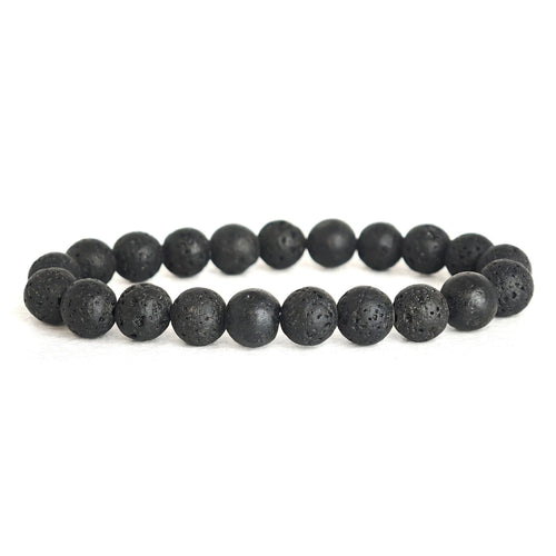 Black lava bracelet made from natural volcanic stone beads for grounding and strength