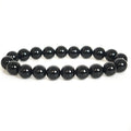 High-quality 10mm black obsidian beaded bracelet with a glossy finish.