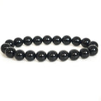 High-quality 10mm black obsidian beaded bracelet with a glossy finish.