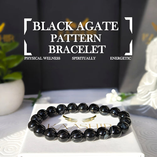 Kaashir Black Agate Pattern Bracelet - Handmade Stone Unisex Jewelry - Kaashir Jewelry & Fragrance
