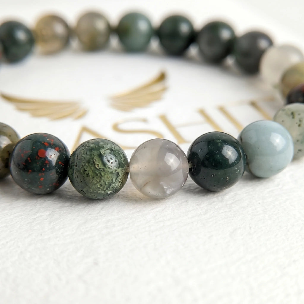 bloodstone bracelet natural stone beads close up green red speckles