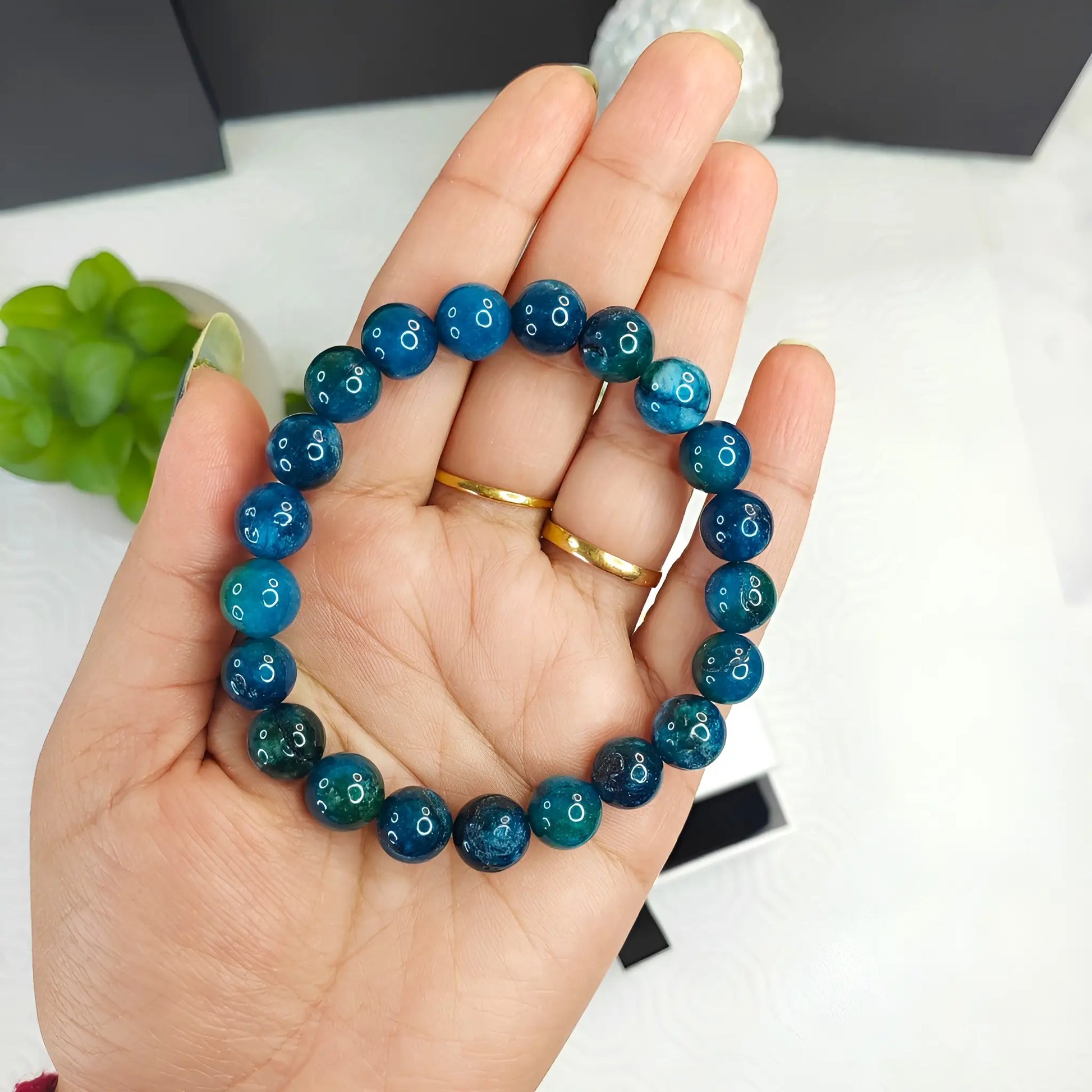 Blue Apatite Bracelet – Handmade Beaded Stone Jewelry for Men & Women - Kaashir Jewelry & Fragrance