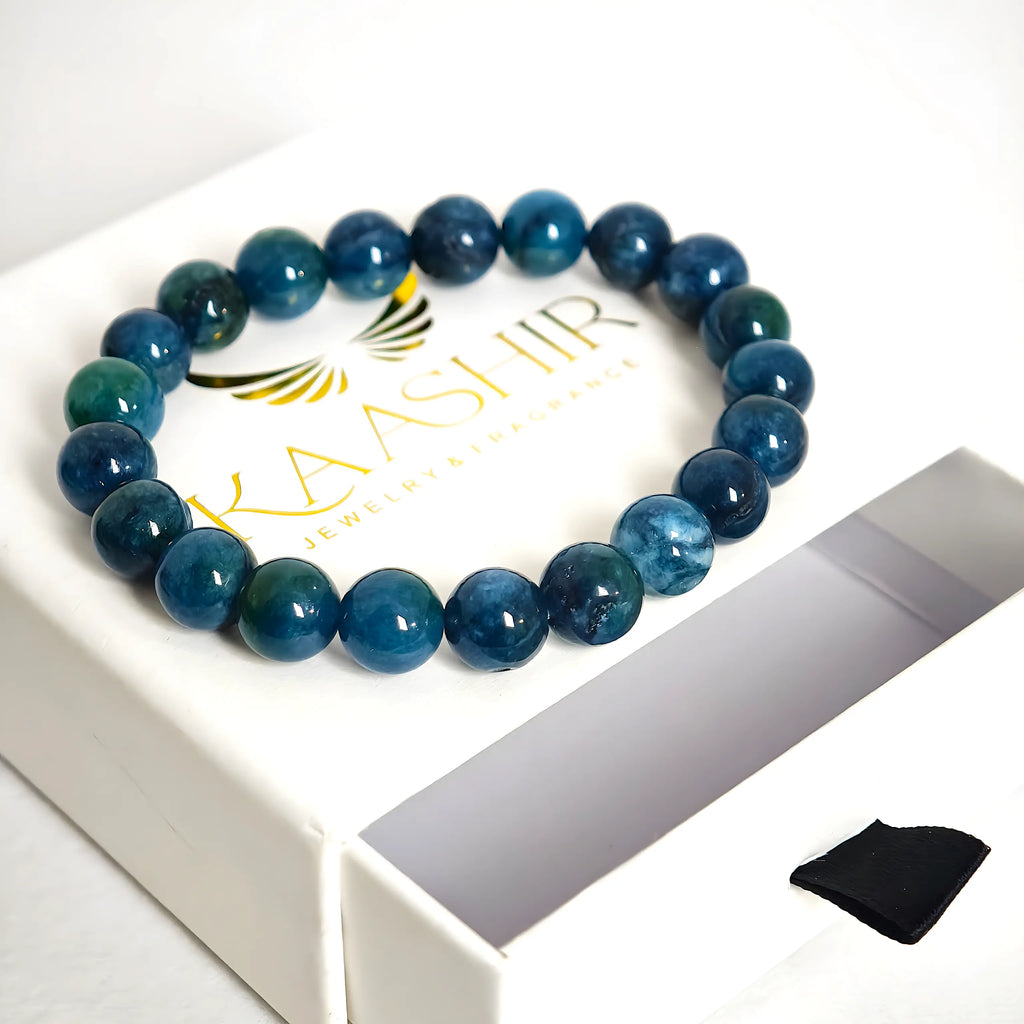 Blue apatite bracelet in gift packaging ideal for birthdays and special occasions