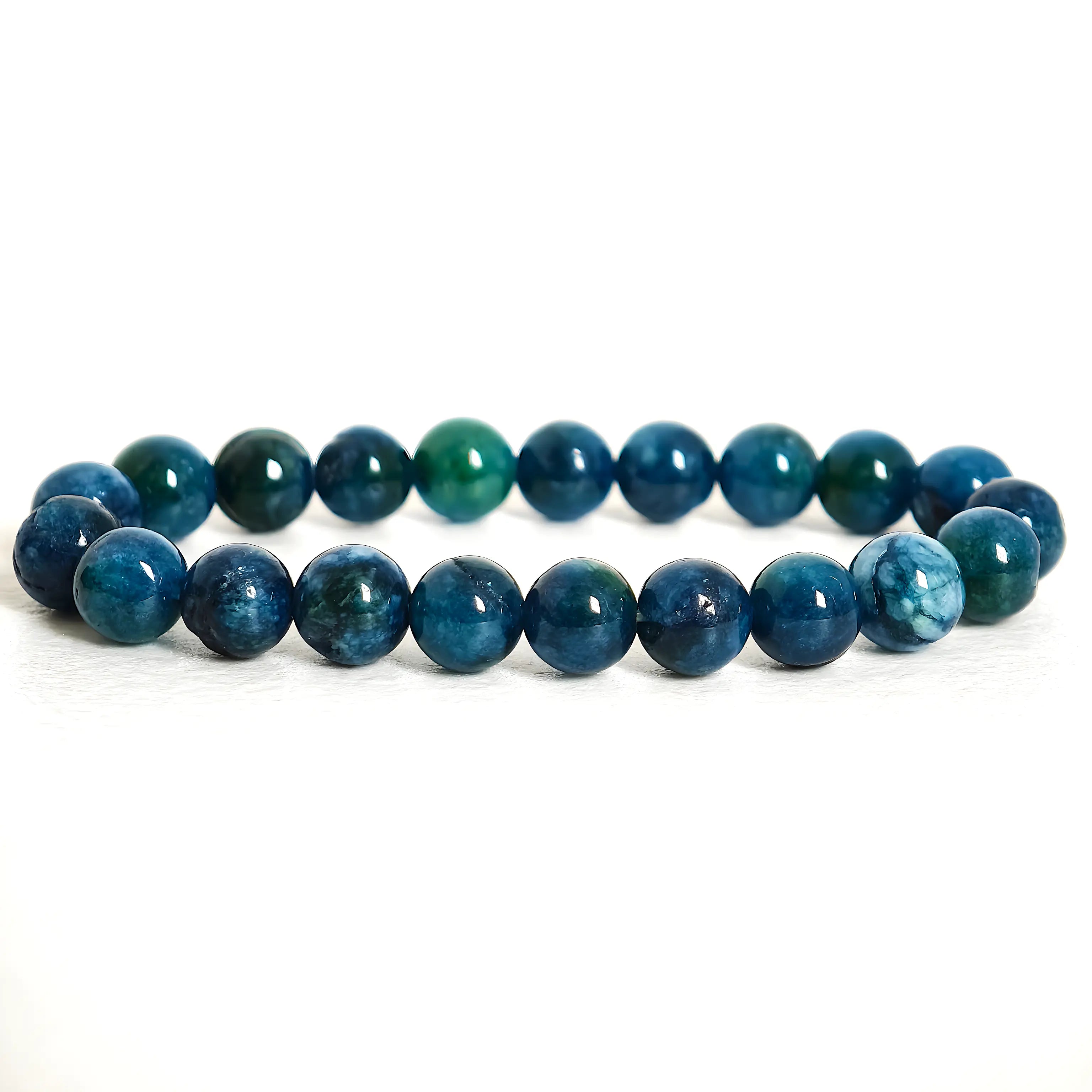Natural blue apatite bracelet with polished gemstone beads for clarity and confidence