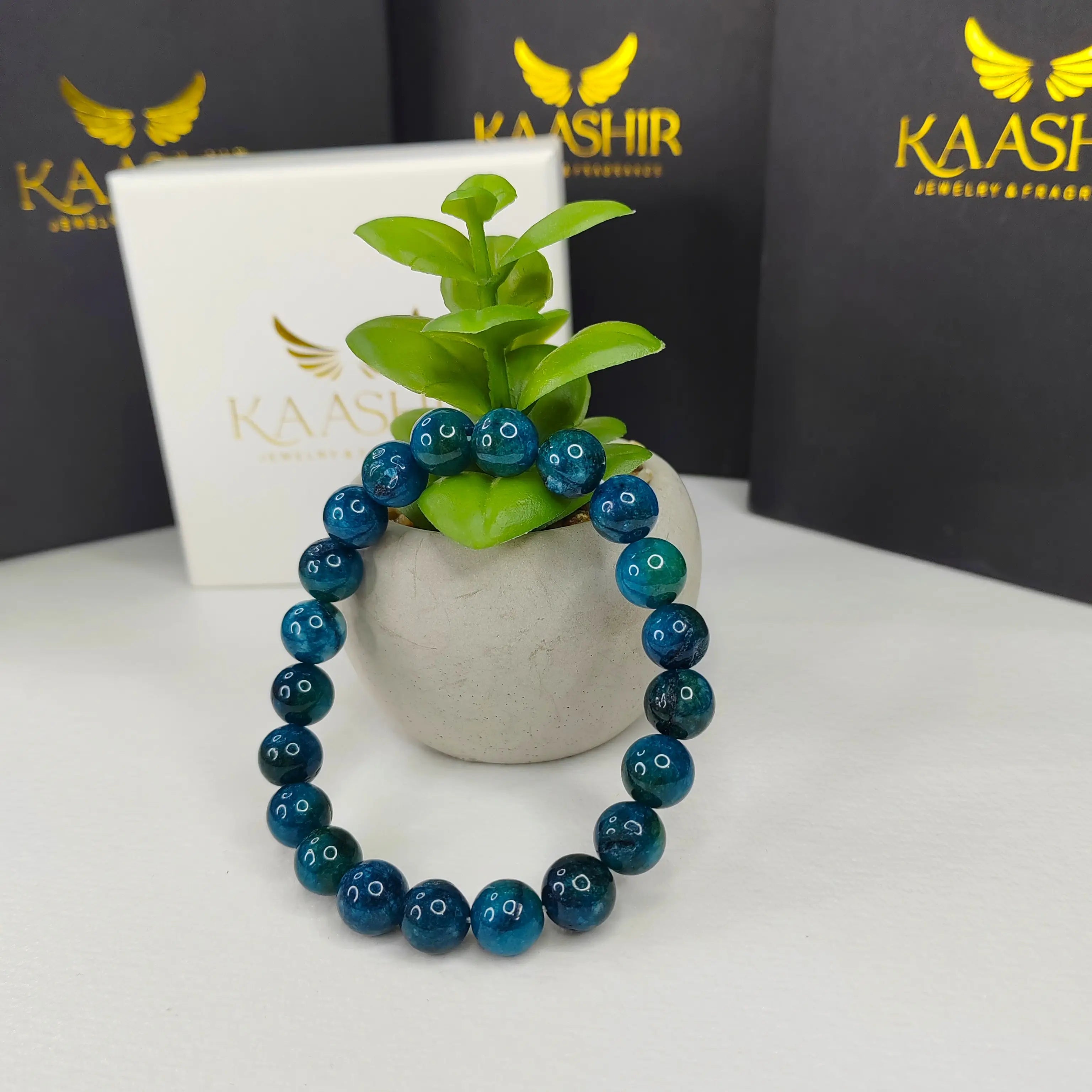 Bracelet en apatite bleue Kaashir – Bijou unisexe en perles de pierre fait main