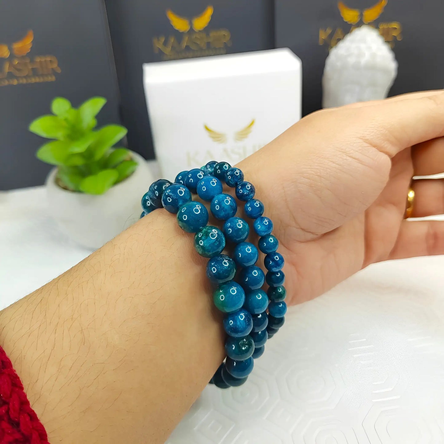 Blue Apatite Bracelet – Handmade Beaded Stone Jewelry for Men & Women - Kaashir Jewelry & Fragrance