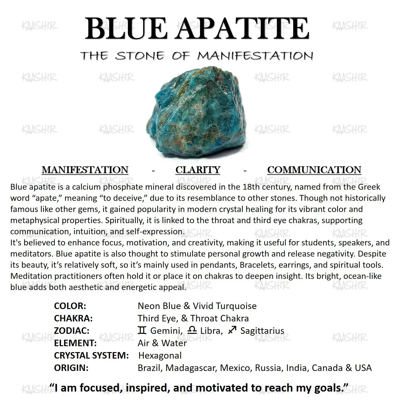 Blue Apatite Healing Bracelet – Unisex Handmade Crystal | Kaashir