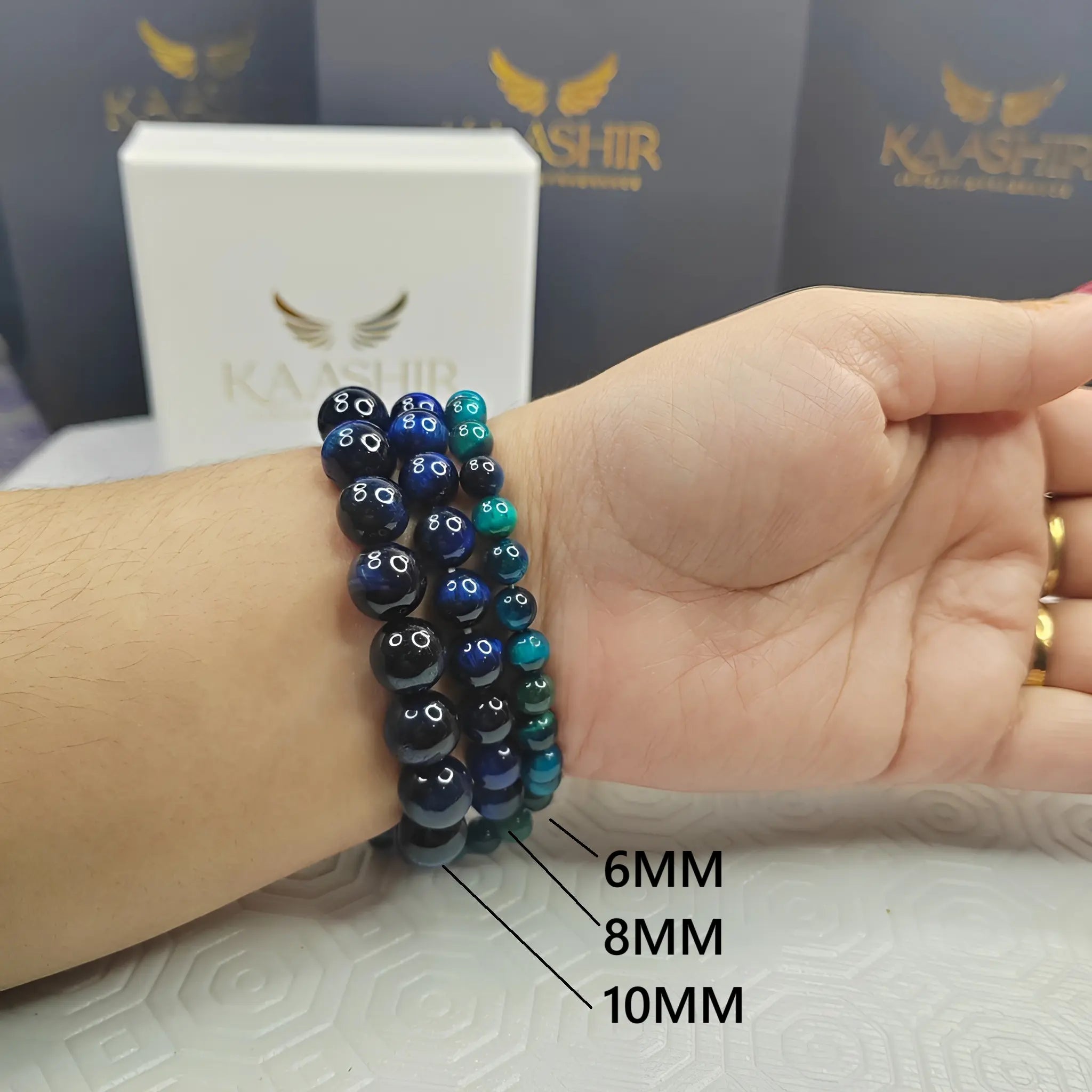 Bracelet œil de tigre bleu Kaashir – Bijoux faits main en perles pour hommes et femmes
