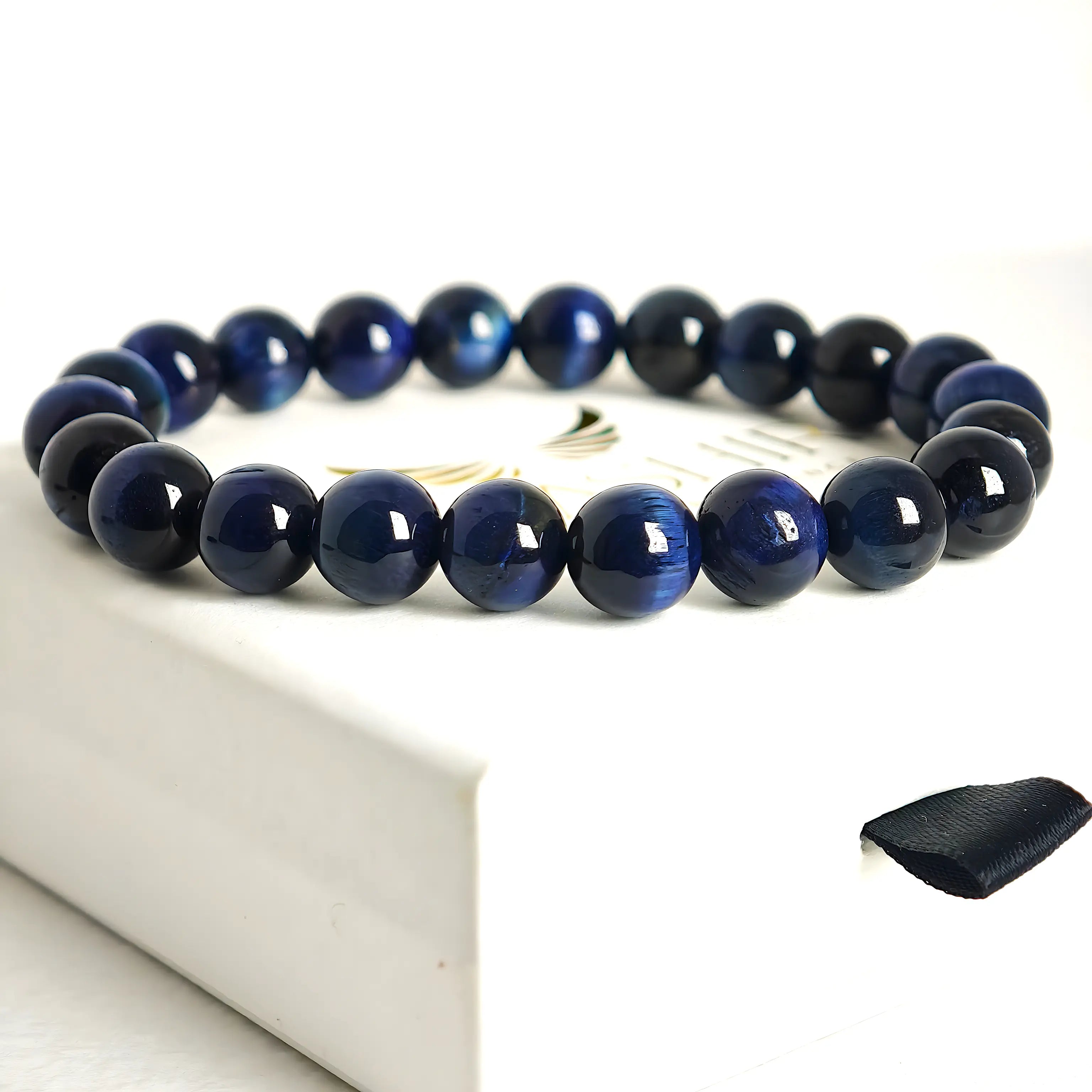 Close-up of Blue Tiger Eye bracelet symbolizing focus, clarity, and inner strength