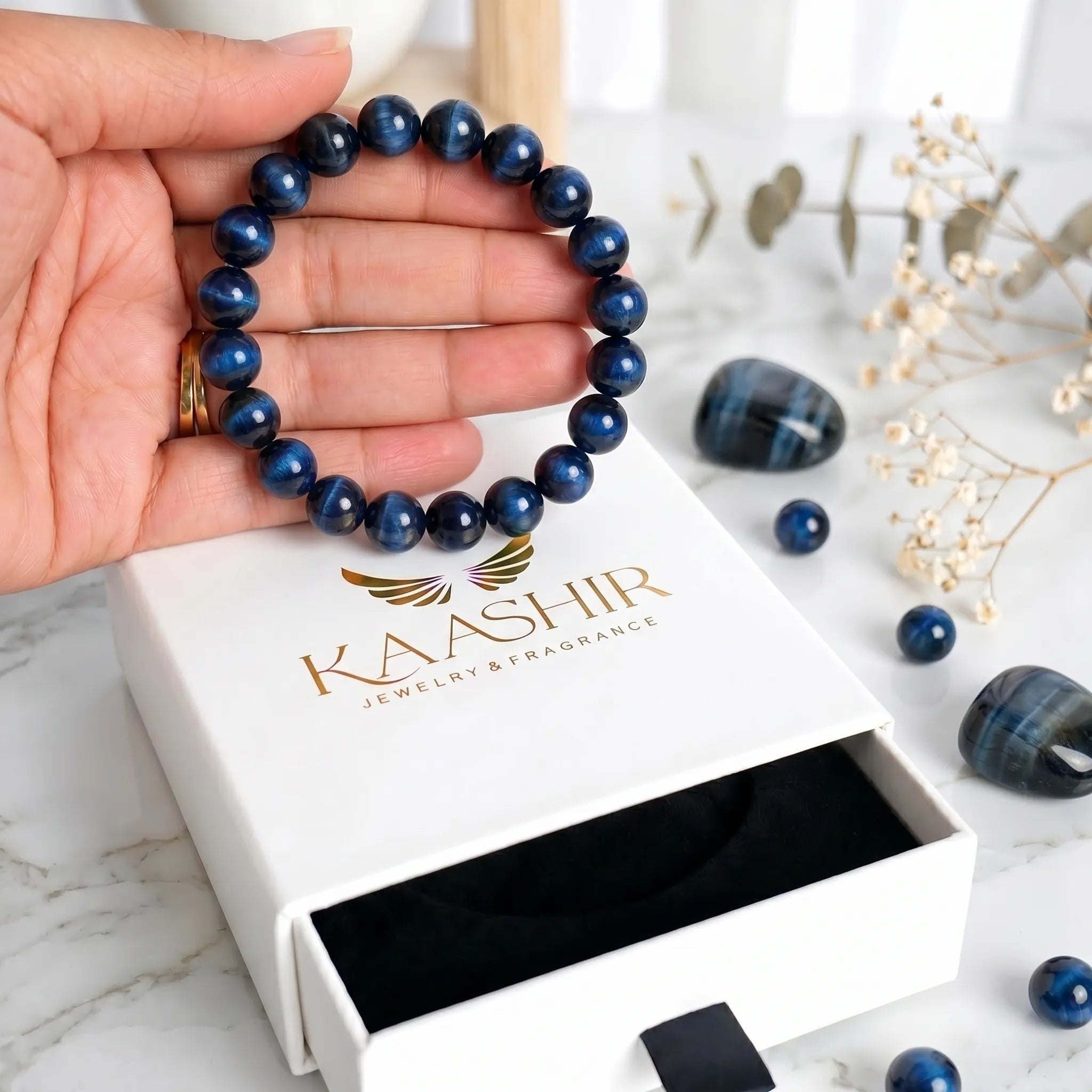 kaashir blue tiger eye bracelet premium gift box packaging