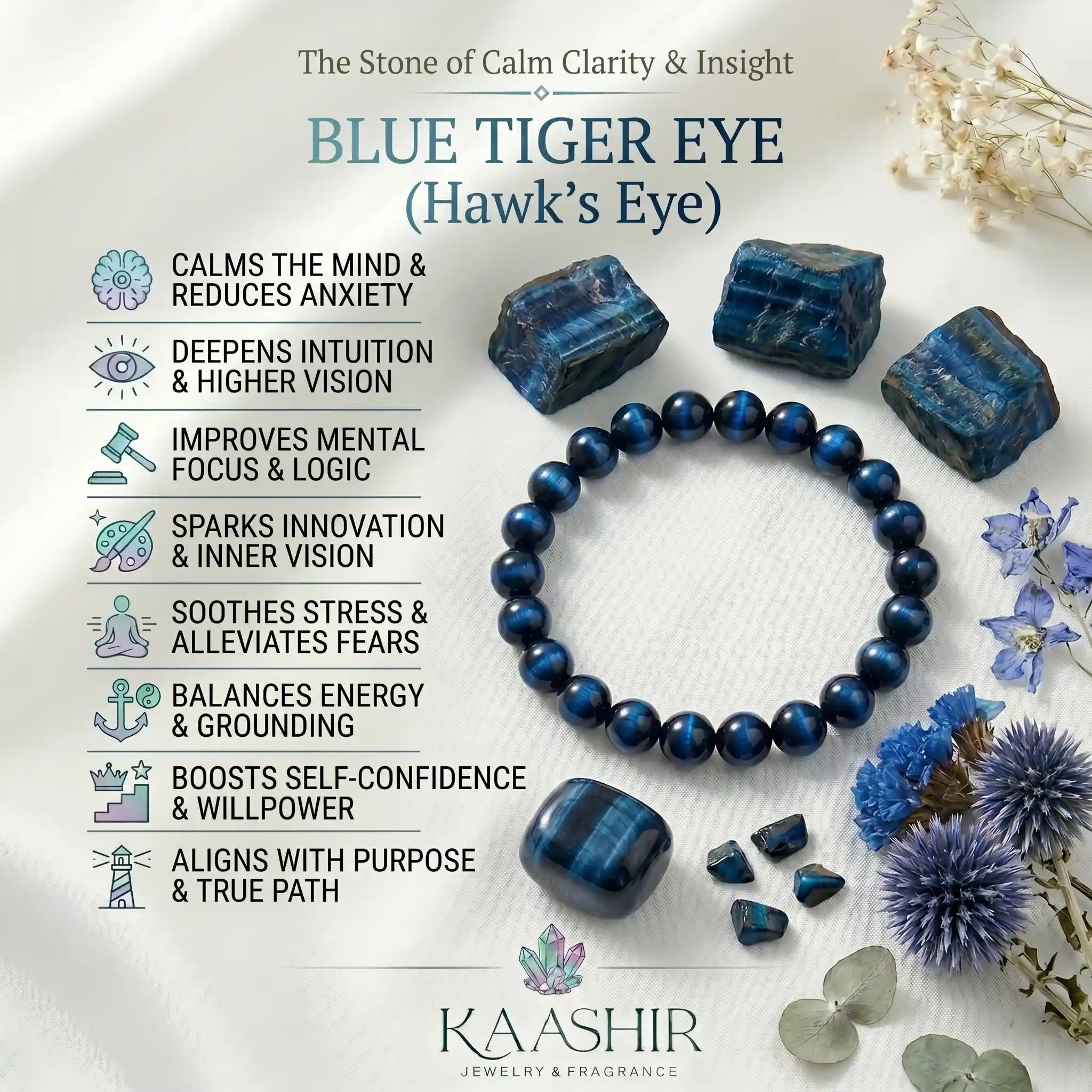Blue tiger eye bracelet meaning, calm and focus protection