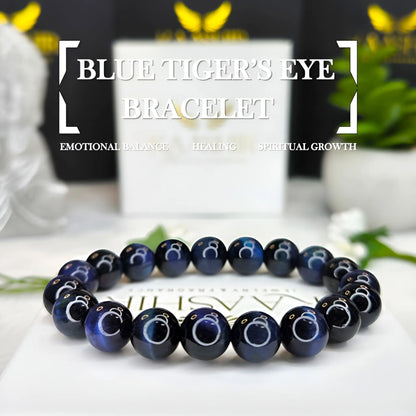 Blue Tigers Eye Bracelet – Handmade Beaded Stone Jewelry for Men&Women - Kaashir Jewelry & Fragrance