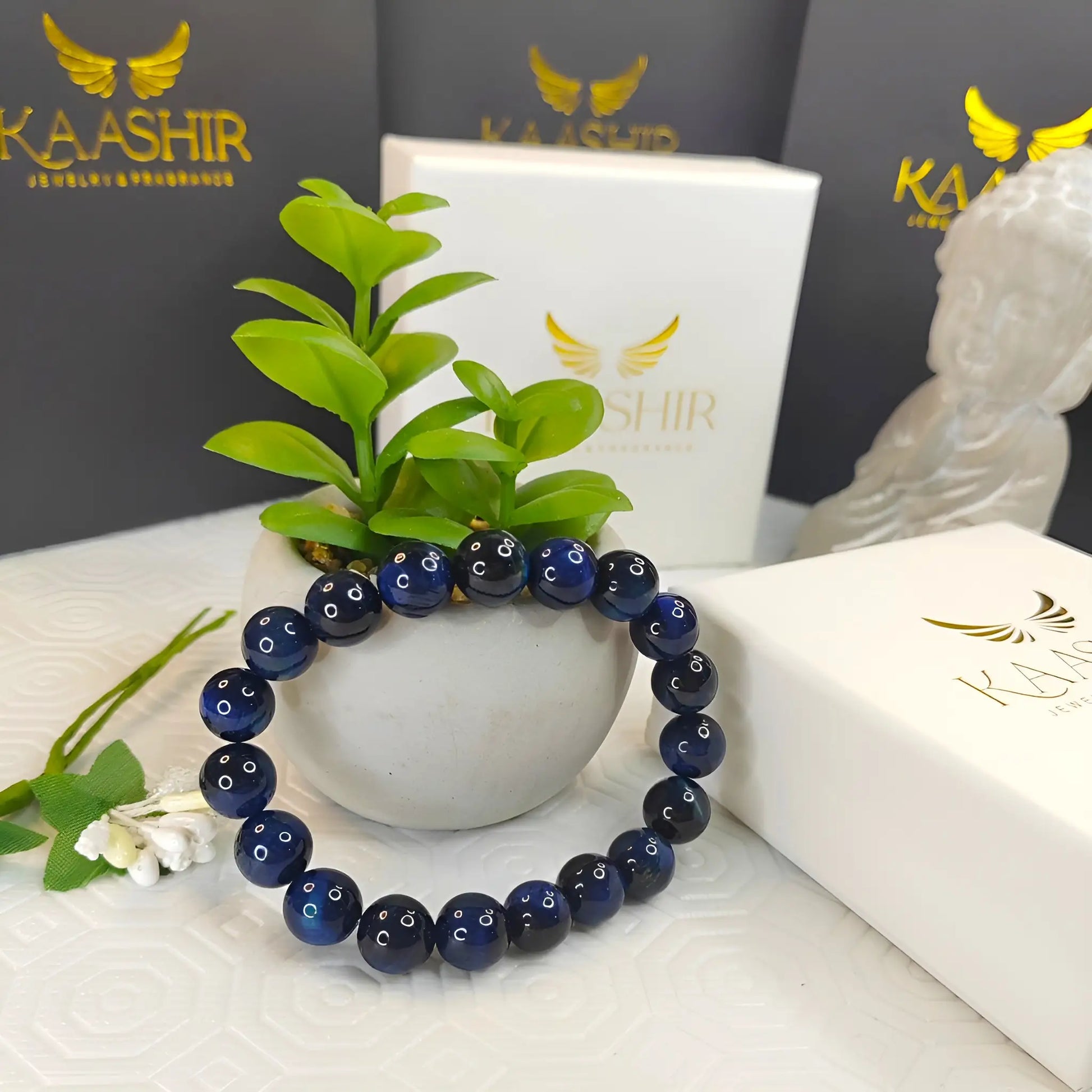 Blue Tigers Eye Bracelet – Handmade Beaded Stone Jewelry for Men&Women - Kaashir Jewelry & Fragrance