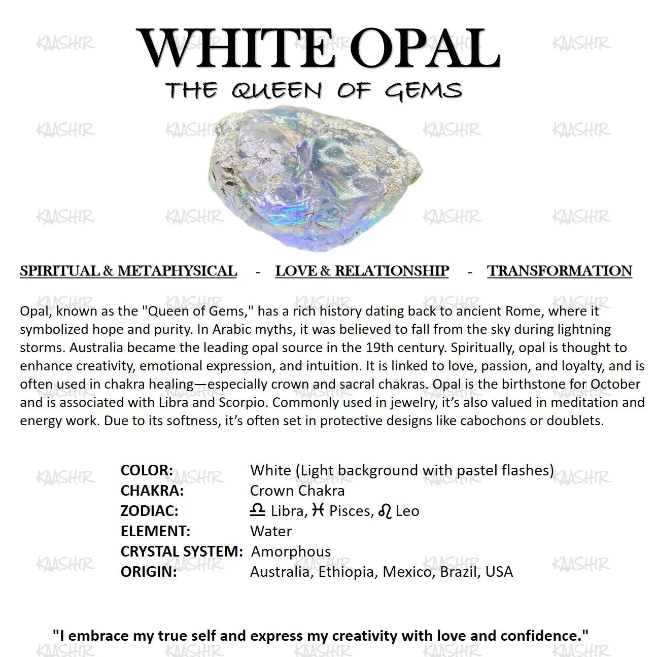 Kaashir White Opal Stone Bracelet - Handmade Jewelry for Unisex - Kaashir Jewelry & Fragrance