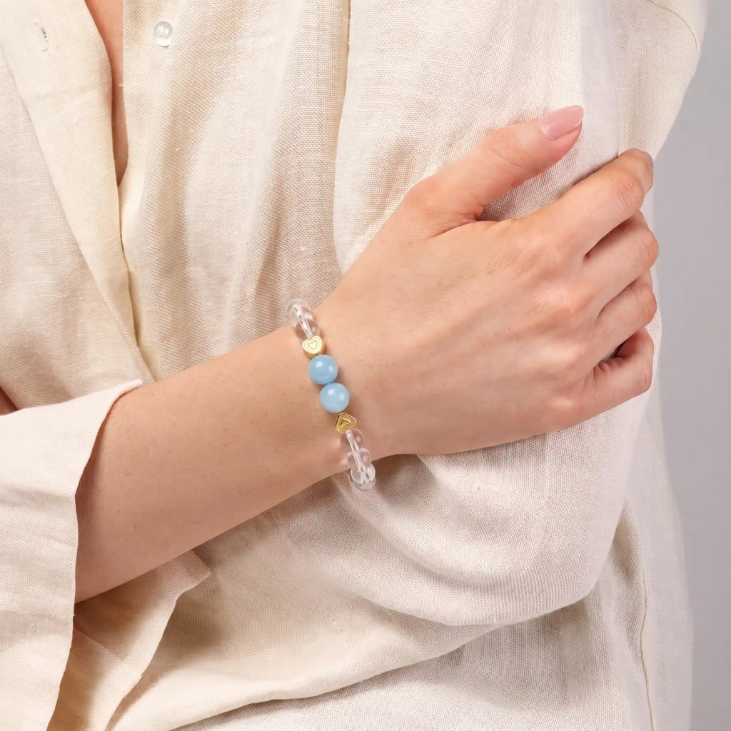 Close-up texture of natural beaded gemstone bracelet