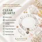 Clear quartz bracelet 8mm beads on wrist — everyday crystal charm bracelet Kaashir