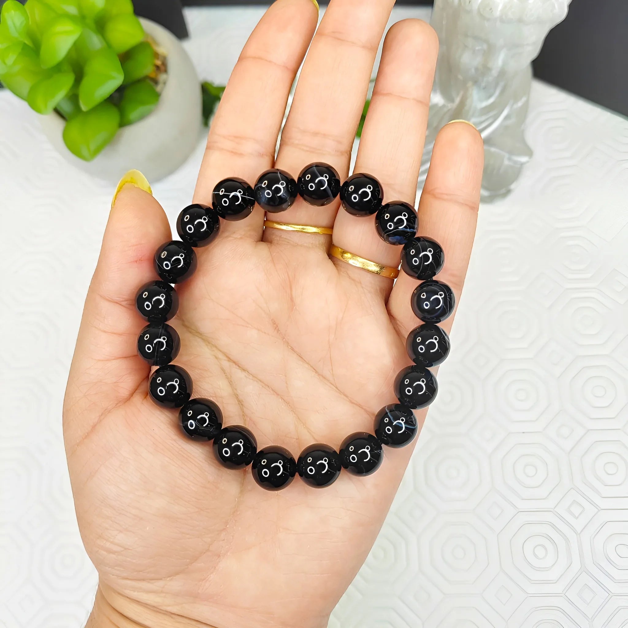 Kaashir Black Agate Pattern Bracelet - Handmade Stone Unisex Jewelry - Kaashir Jewelry & Fragrance