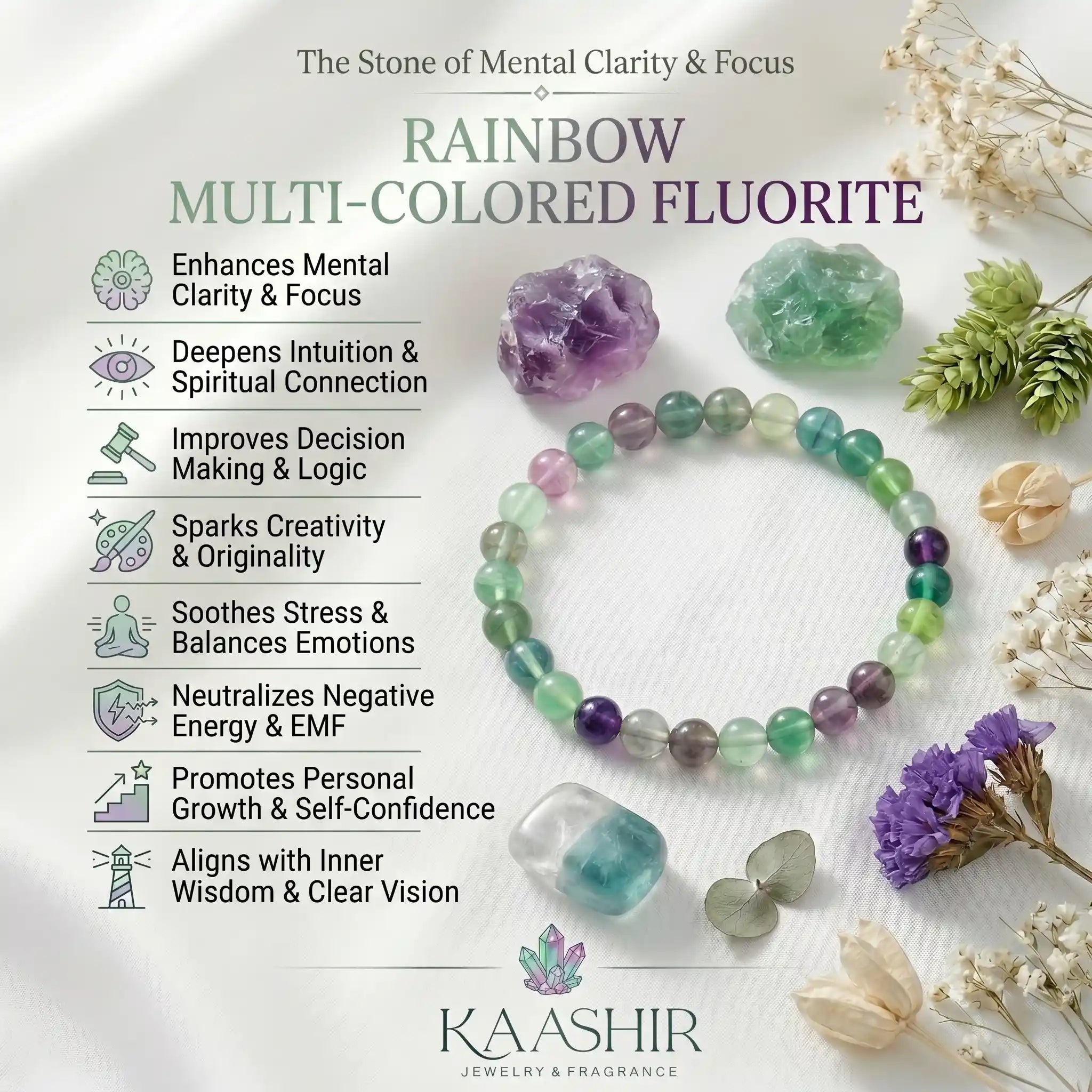fluorite bracelet benefits meaning clarity focus third eye chakra