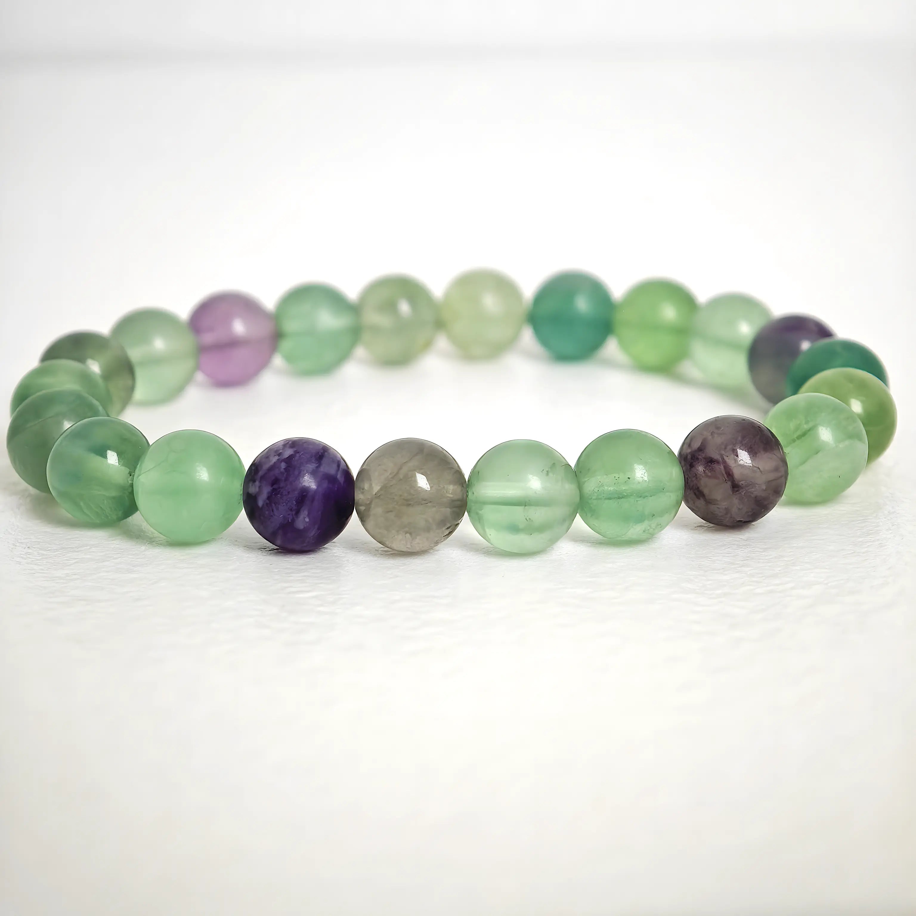 Natural fluorite bracelet with polished crystal beads for clarity and balance
