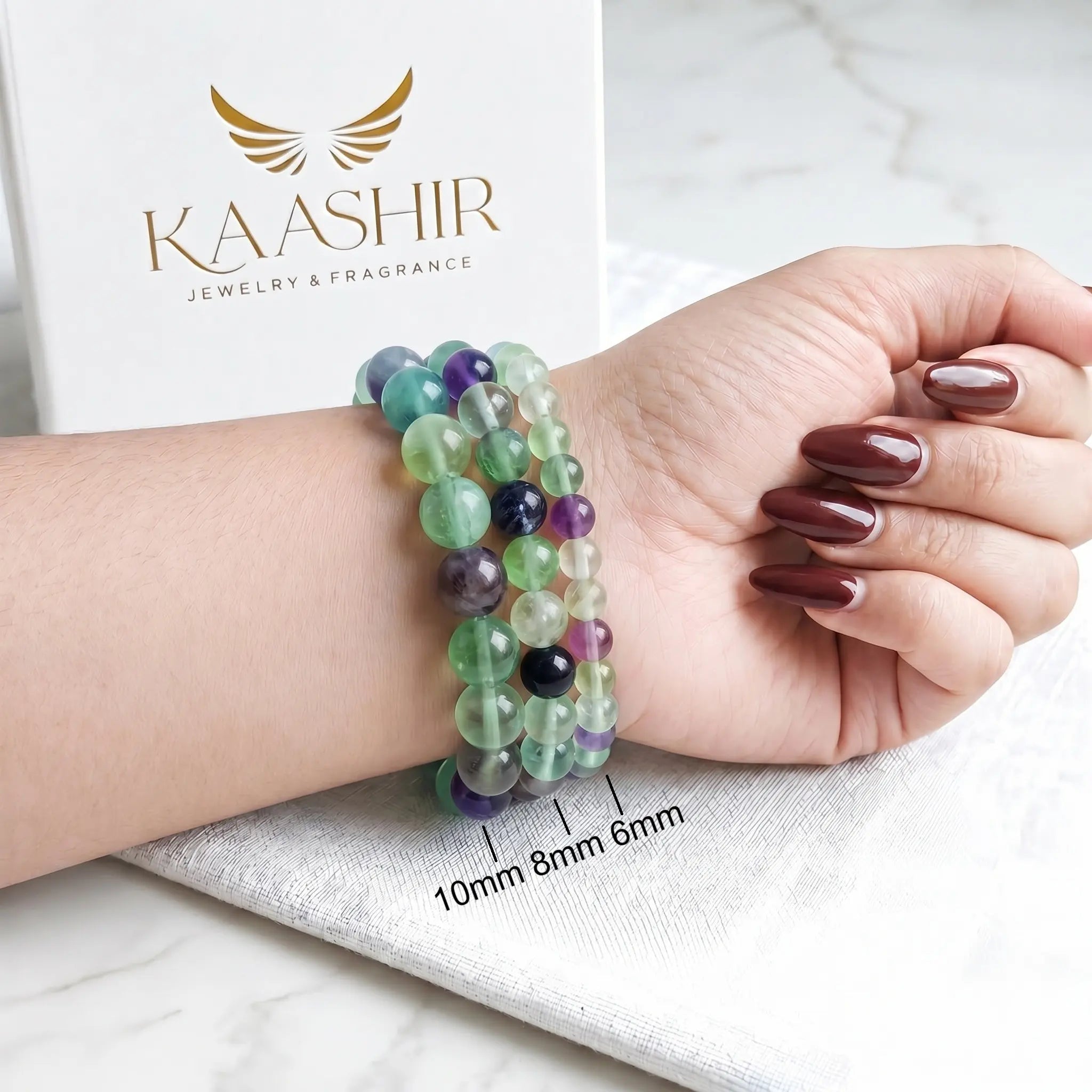rainbow fluorite bracelet multicolor purple green blue natural stone
