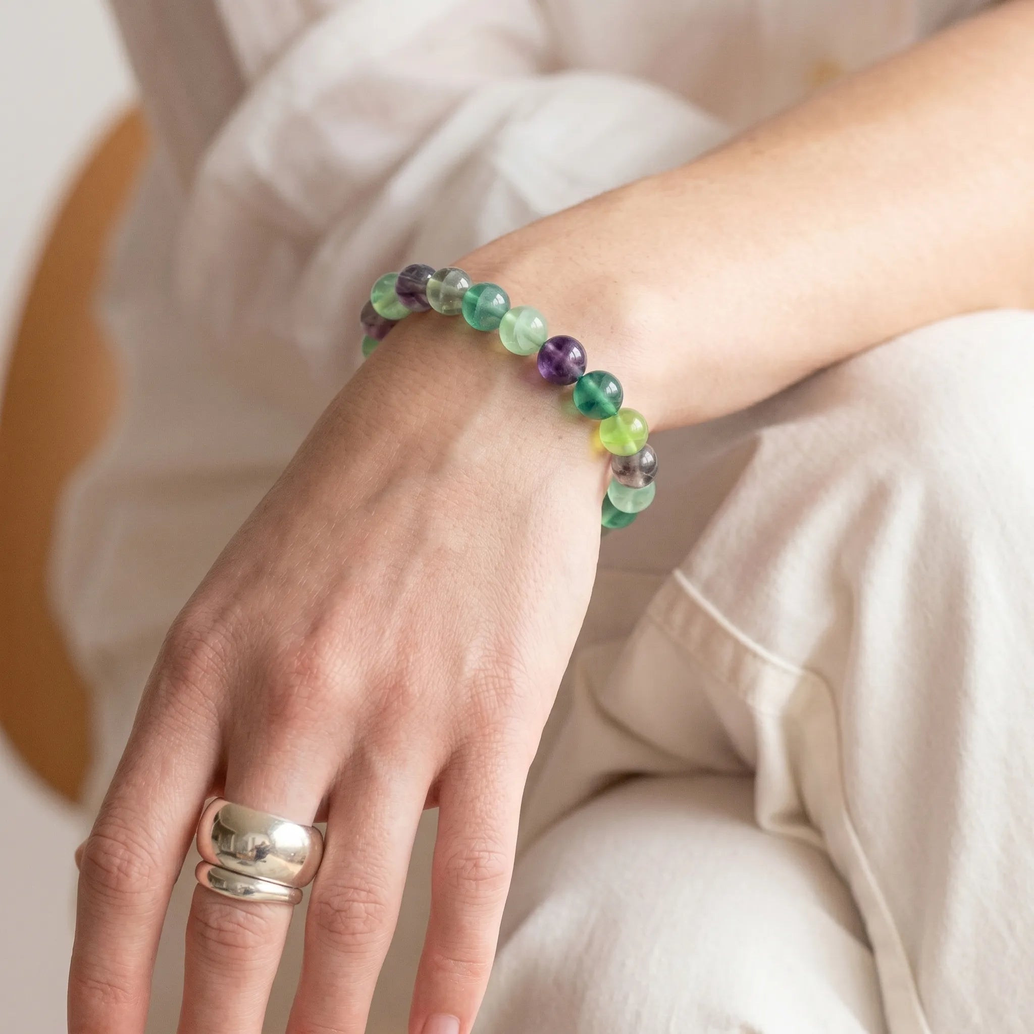 fluorite bracelet worn on wrist focus clarity emotional balance