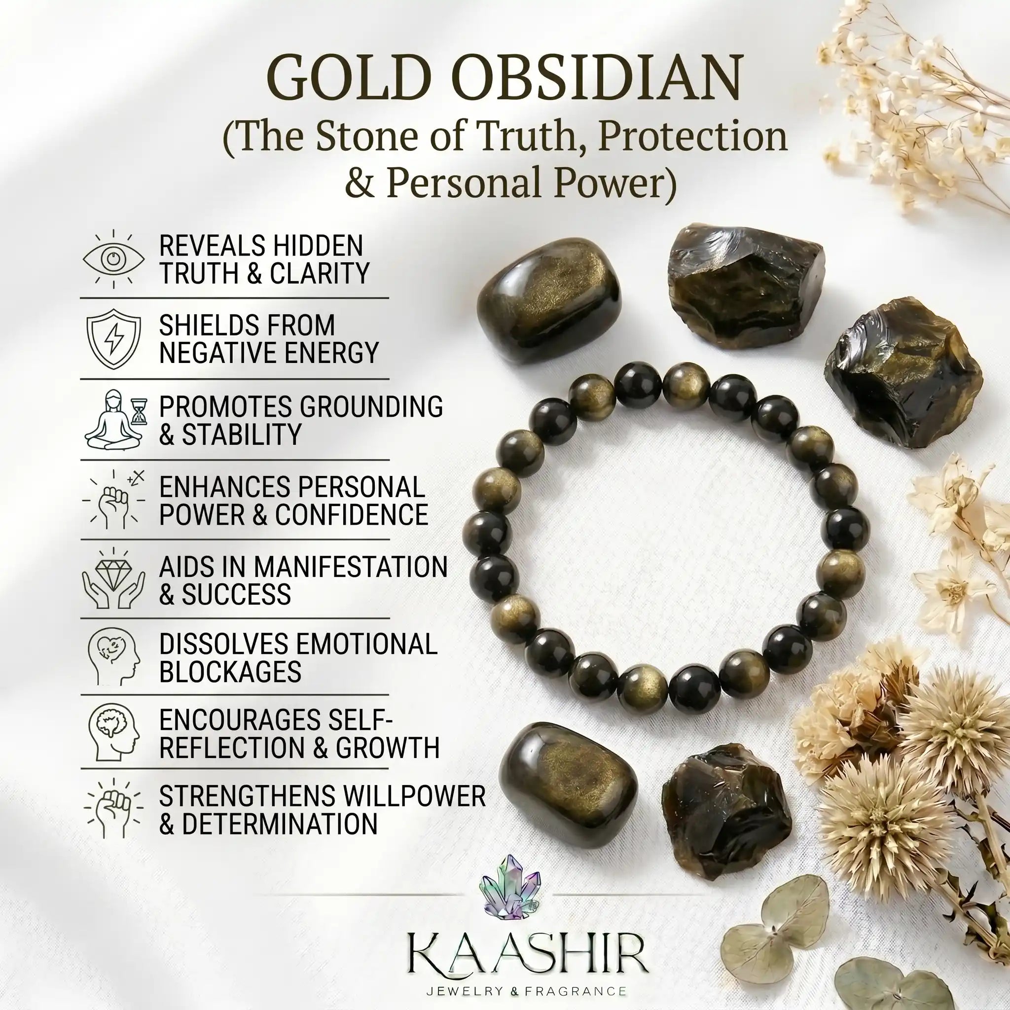 gold obsidian bracelet benefits meaning manifestation solar plexus