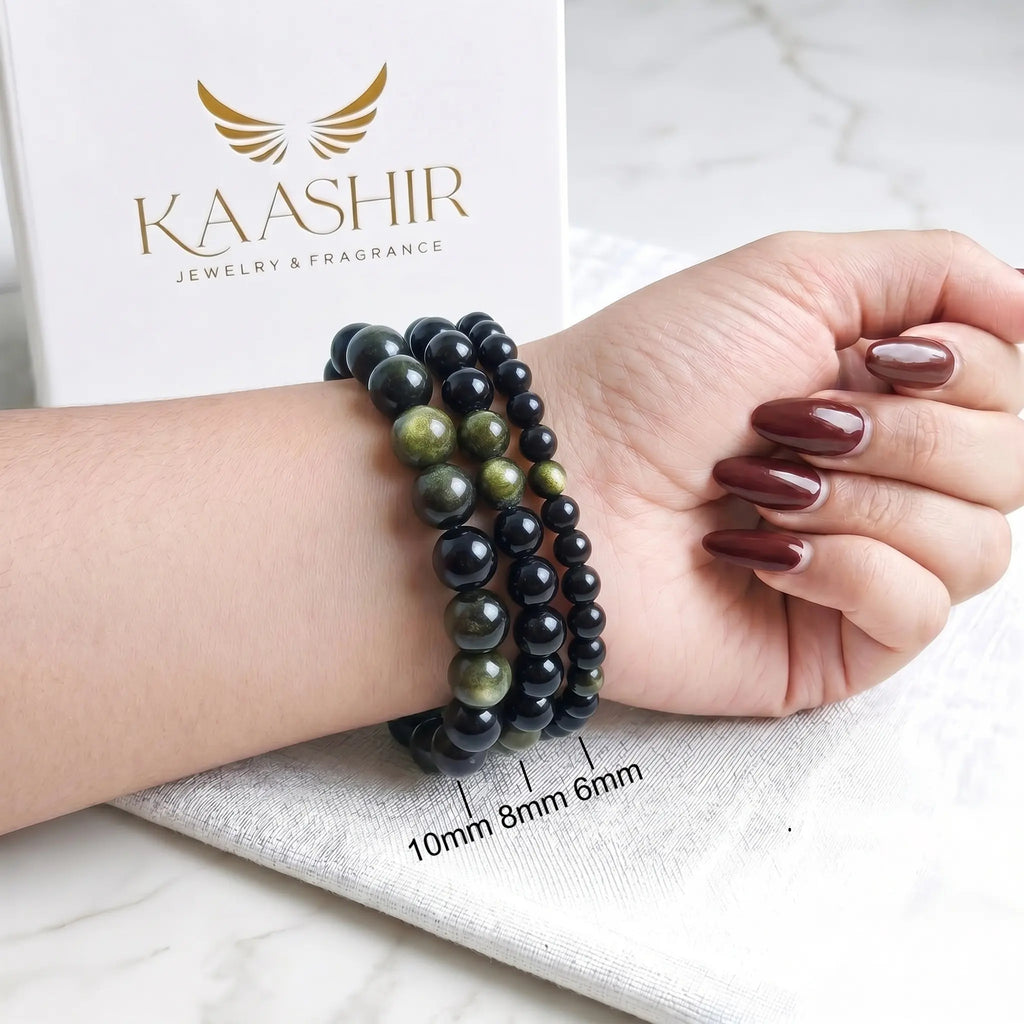 handmade gold obsidian bracelet ethically sourced natural volcanic stone