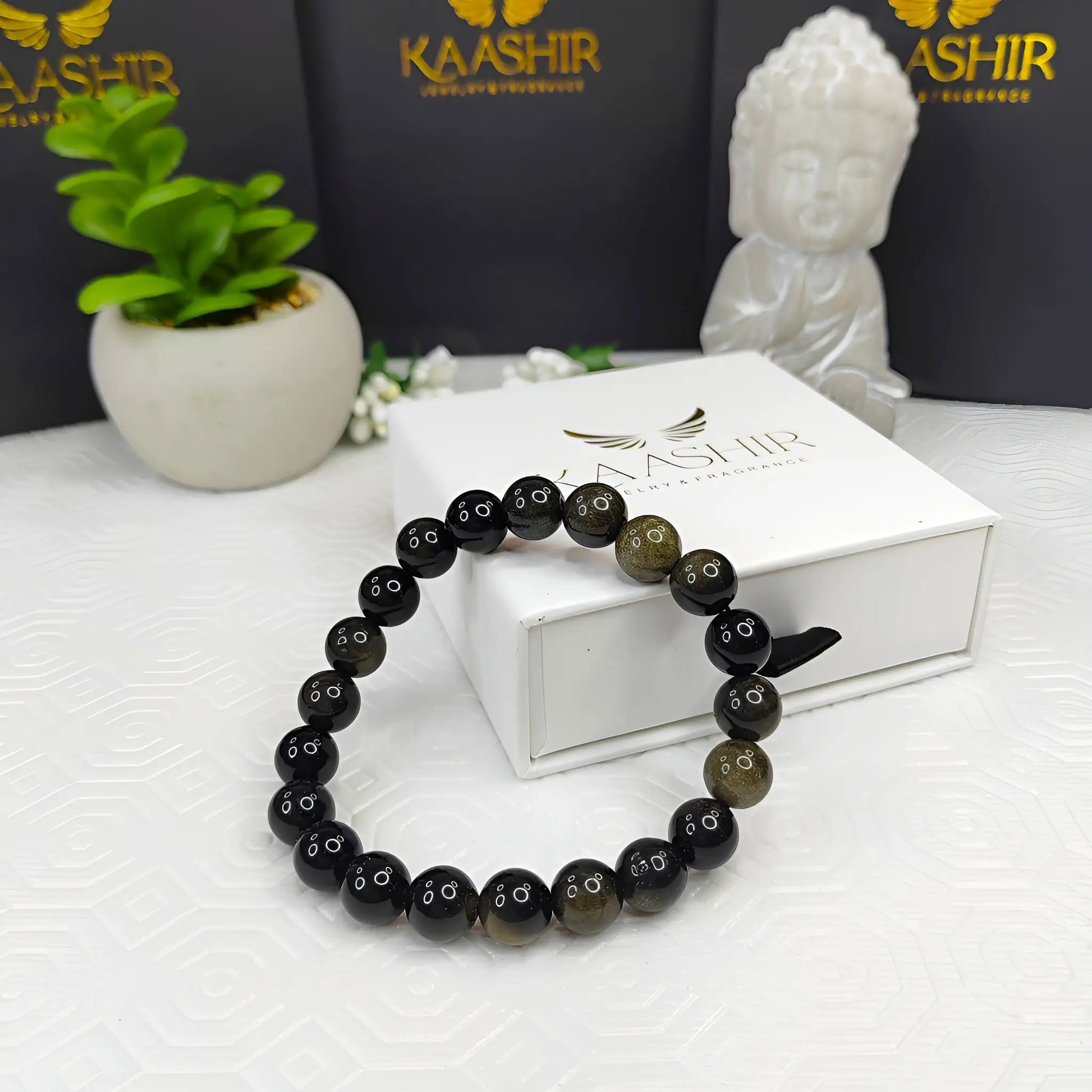 Gold Obsidian Energy Bracelet – Unisex Healing Stone | Kaashir