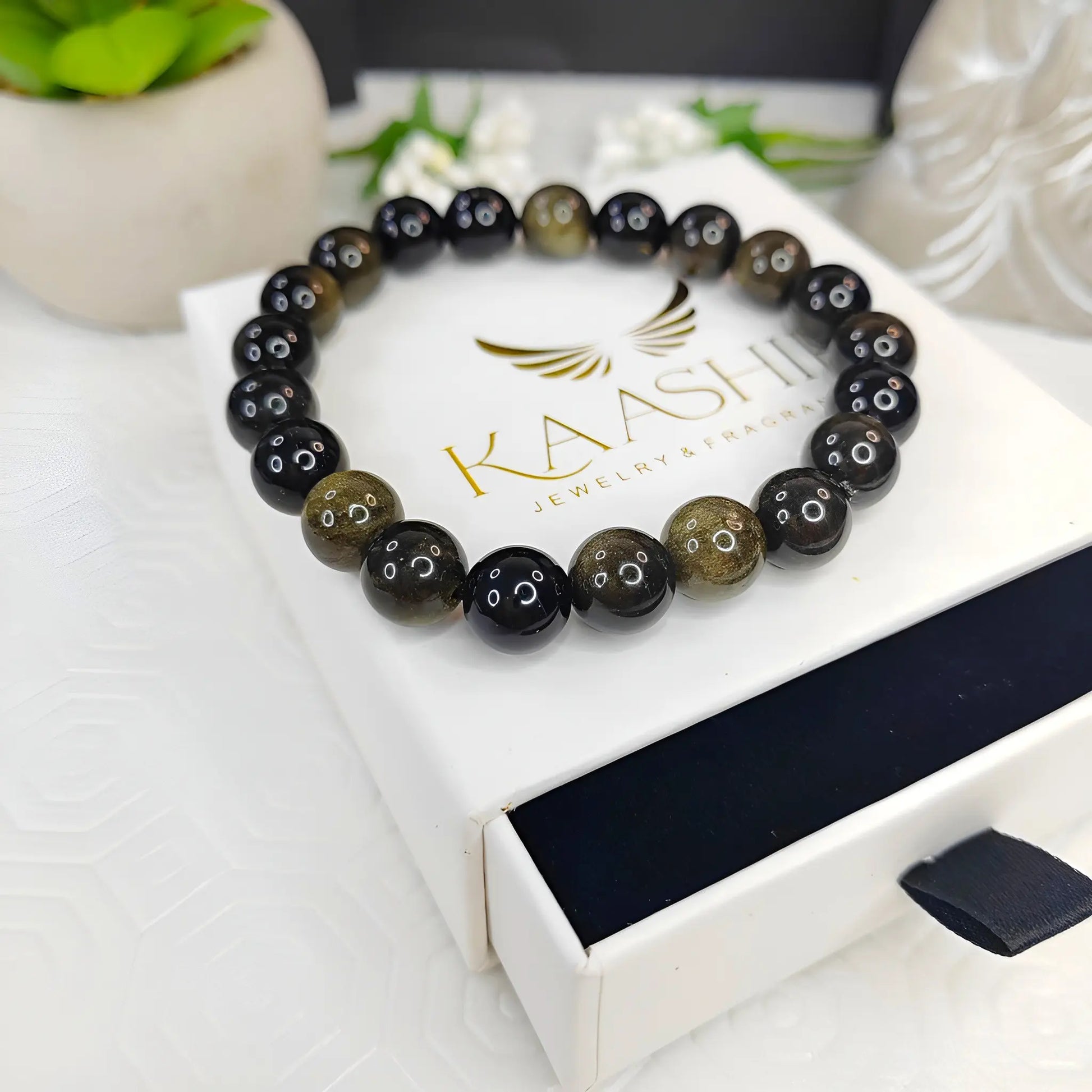 Gold Obsidian Energy Bracelet – Unisex Healing Stone | Kaashir