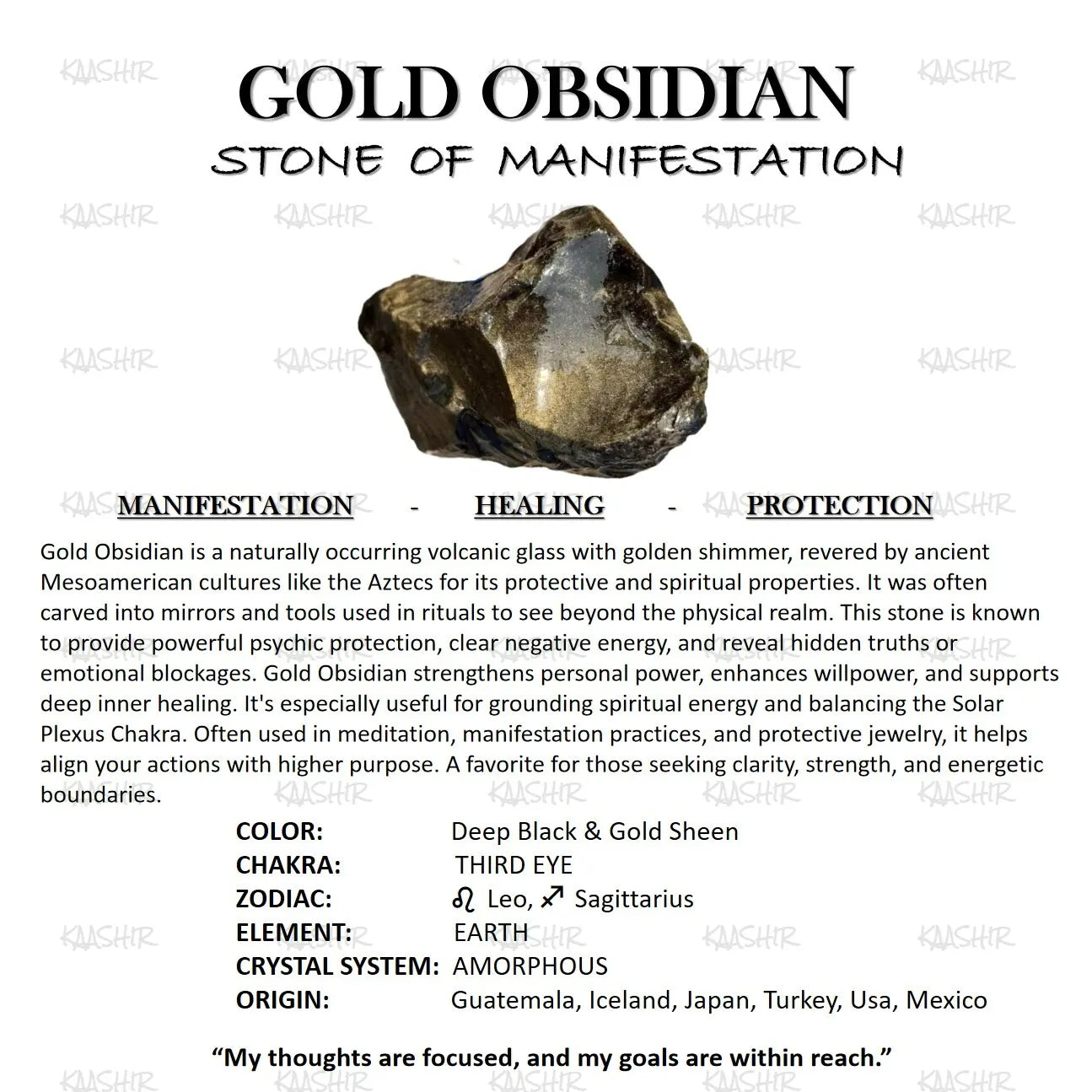 Gold Obsidian Energy Bracelet – Unisex Healing Stone | Kaashir
