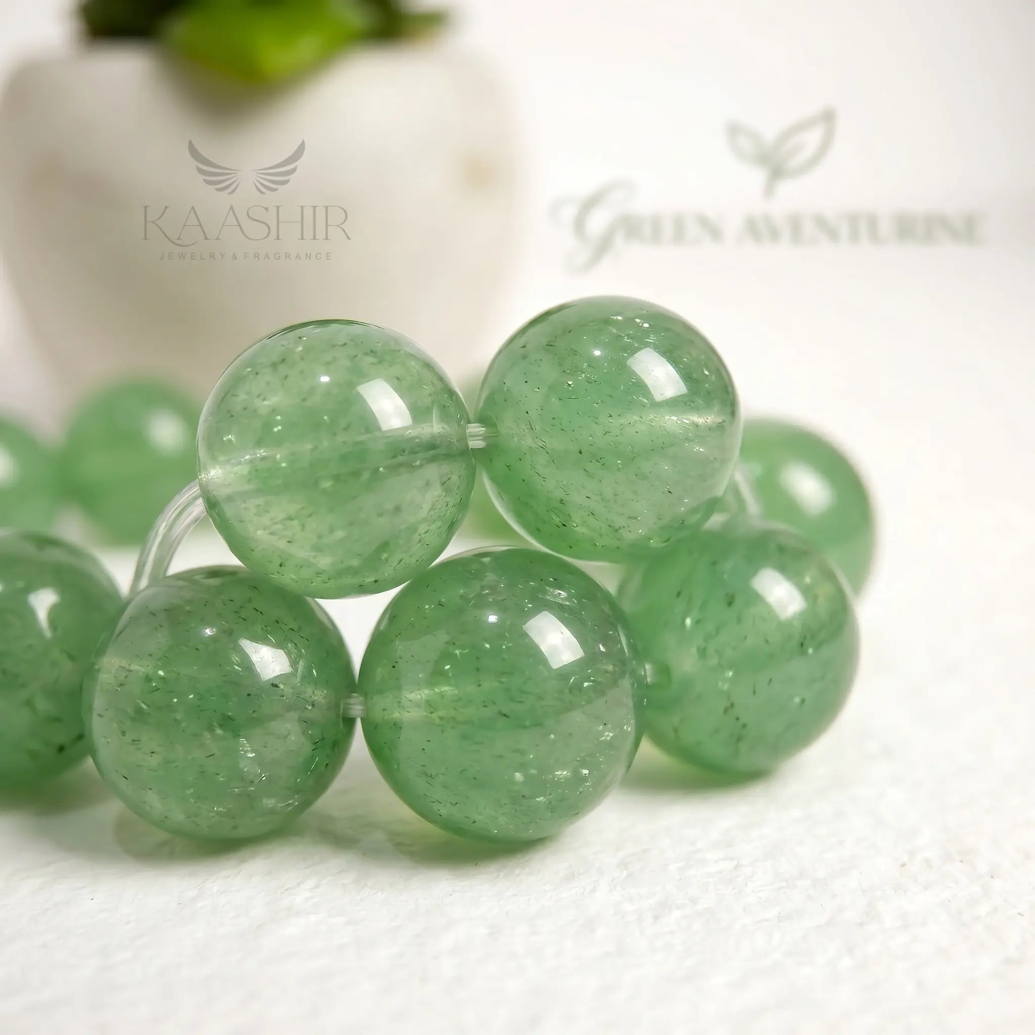 green aventurine bracelet natural stone beads close up green shimmer