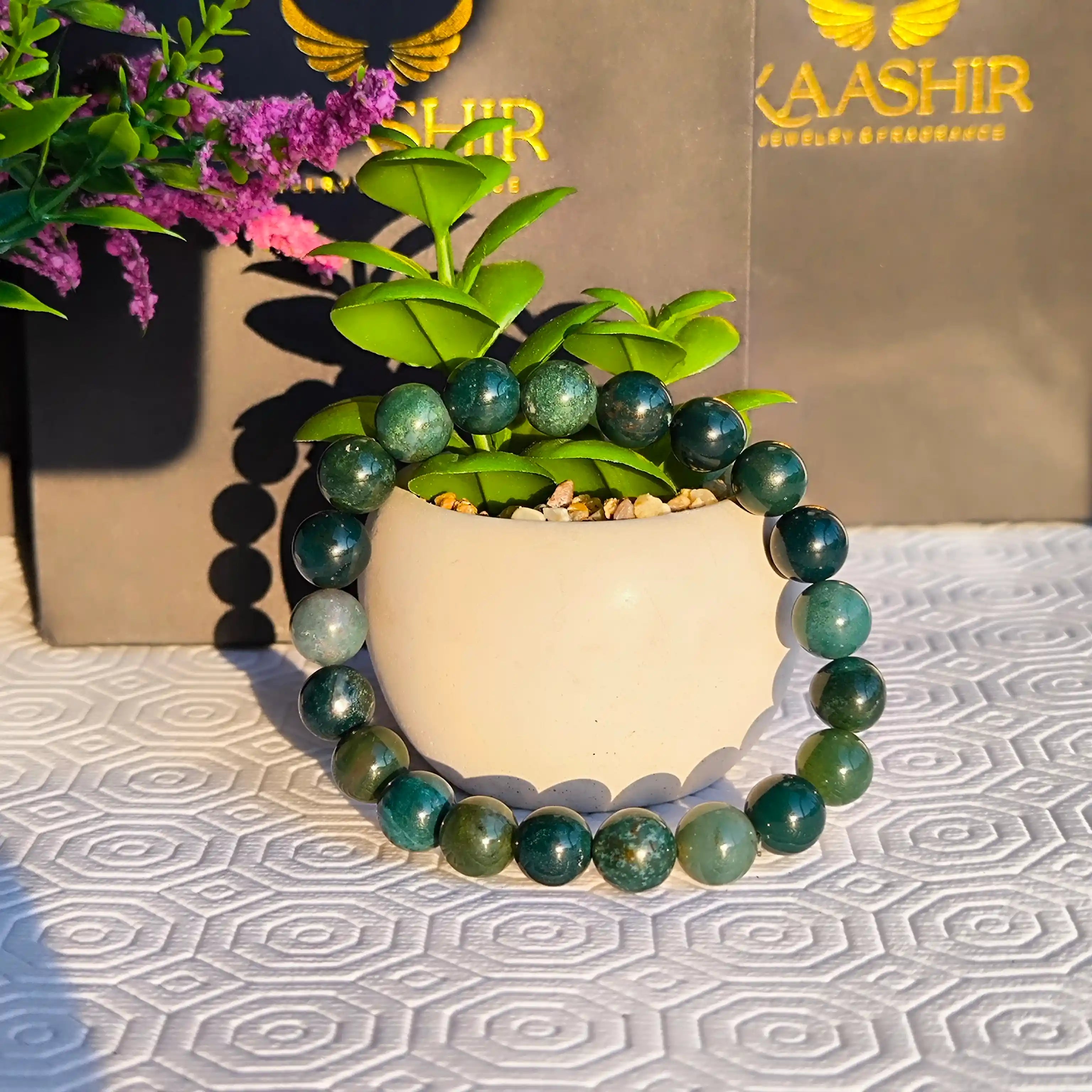 Kaashir Moss Agate Stone Bracelet - Handmade Beaded Jewelry for Unisex - Kaashir Jewelry & Fragrance
