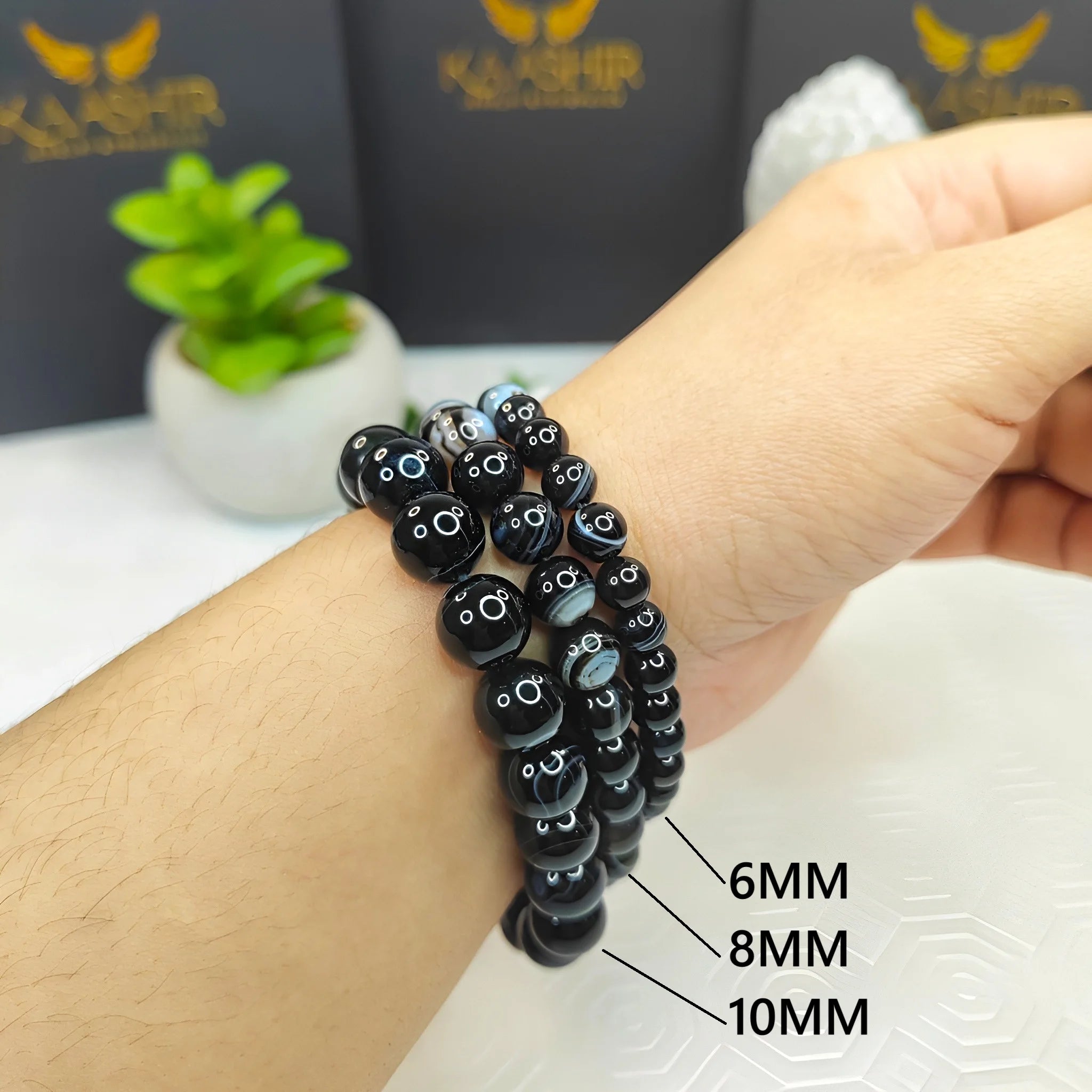 Kaashir Black Agate Pattern Bracelet - Handmade Stone Unisex Jewelry - Kaashir Jewelry & Fragrance