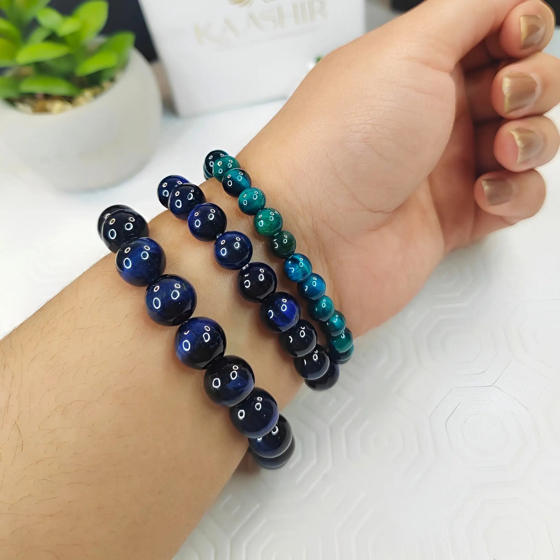 Blue Tigers Eye Bracelet – Handmade Beaded Stone Jewelry for Men&Women - Kaashir Jewelry & Fragrance