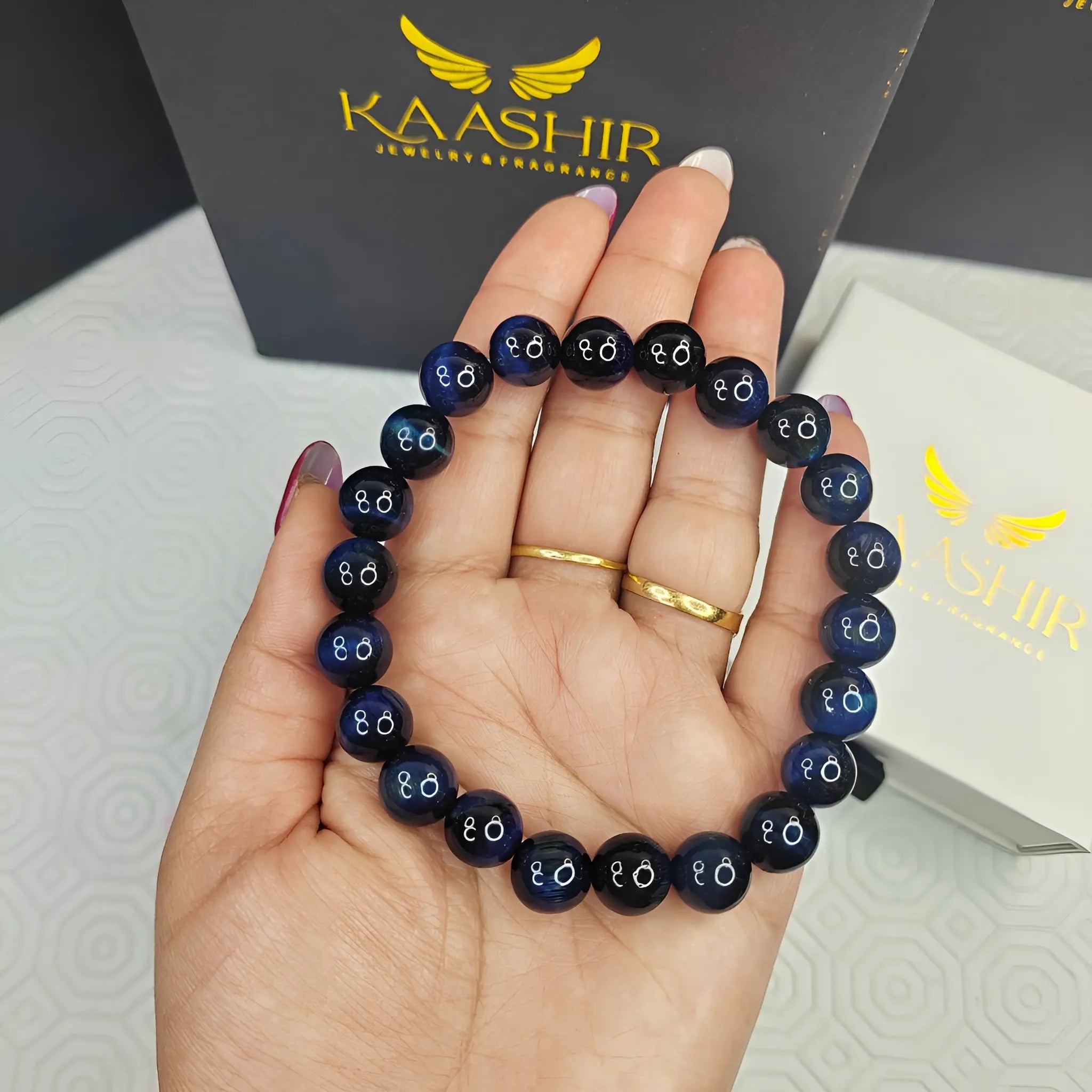 Bracelet œil de tigre bleu Kaashir – Bijoux faits main en perles pour hommes et femmes
