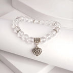 Handmade clear quartz heart charm bracelet — genuine natural crystal gemstone jewelry