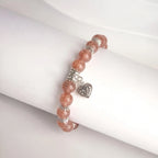 Handmade strawberry quartz heart charm bracelet — genuine natural pink gemstone jewelry Kaashir