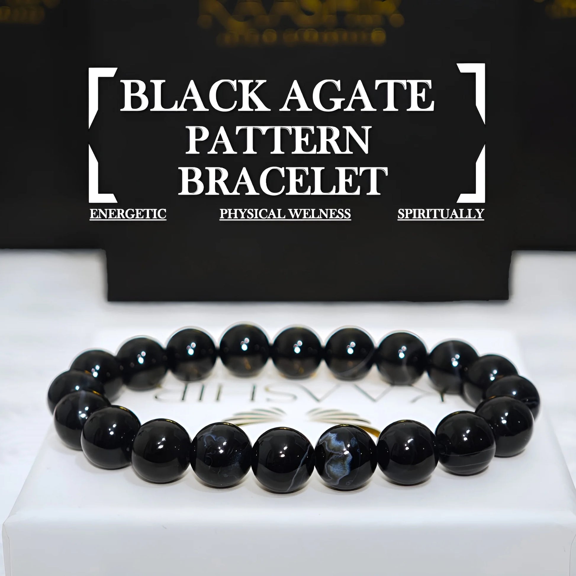 Black Agate Pattern Bracelet - Handmade Stone Unisex Jewelry | Kaashir