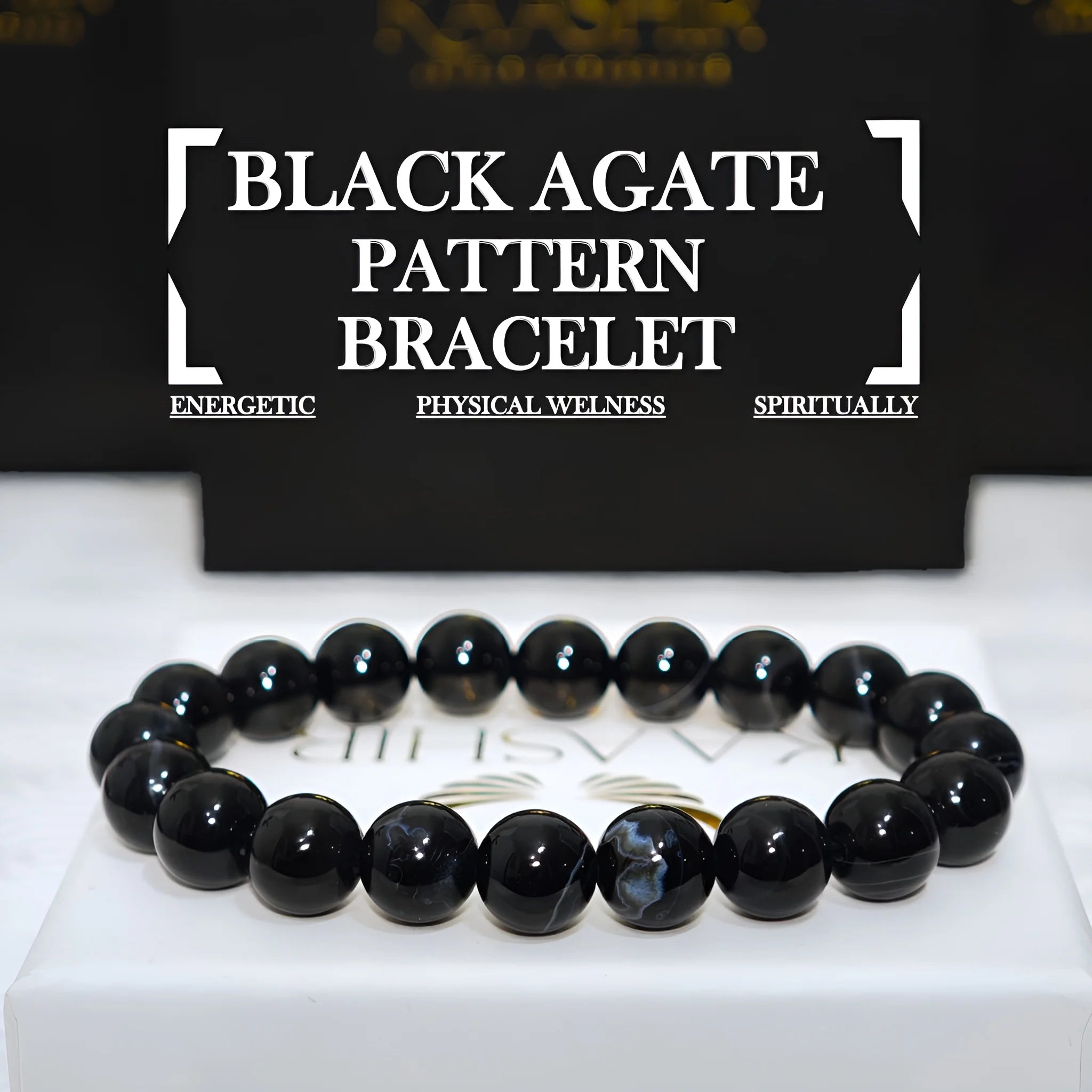 Natural Black Agate Pattern Bracelet – Elegant Lucky Charm Jewelry