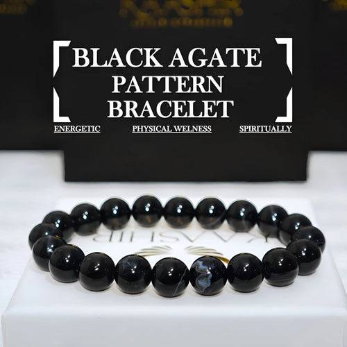 Black Agate Pattern Bracelet - Handmade Stone Unisex Jewelry | Kaashir