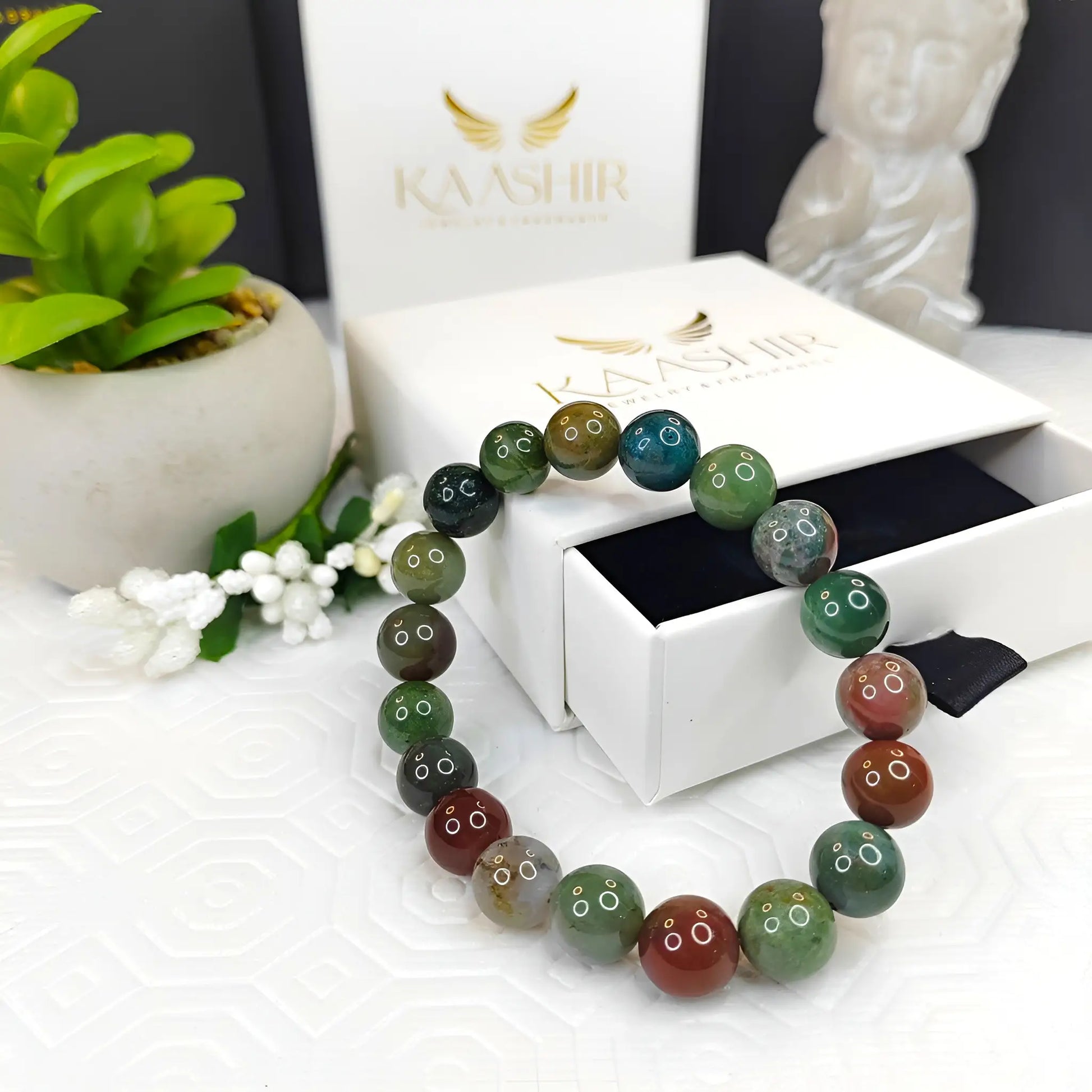 Indian Agate Bracelet – Handmade Beaded Stone Jewelry for Men & Women - Kaashir Jewelry & Fragrance