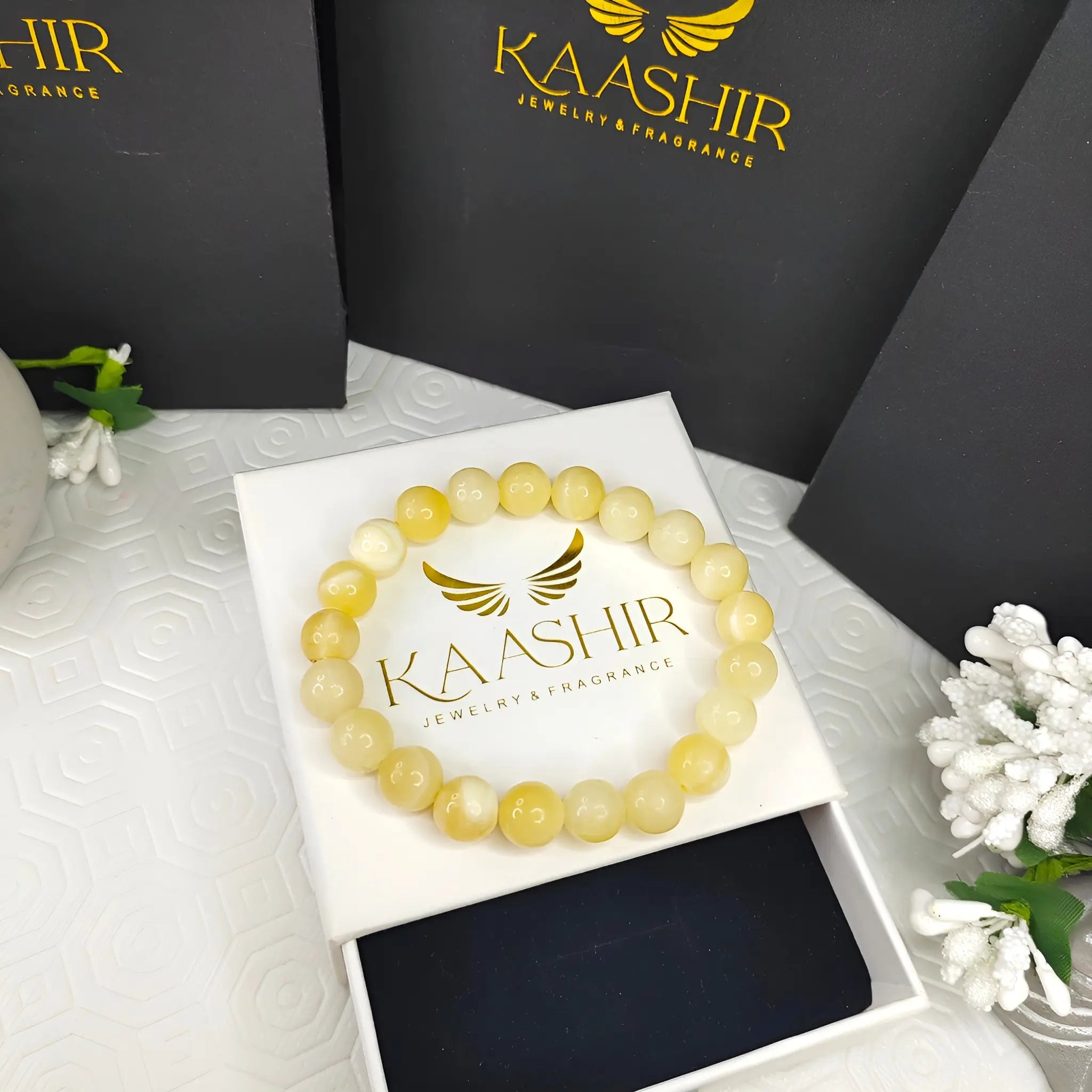 Kaashir Yellow Jade Stone Bracelet - Handmade Jewelry for Unisex - Kaashir Jewelry & Fragrance