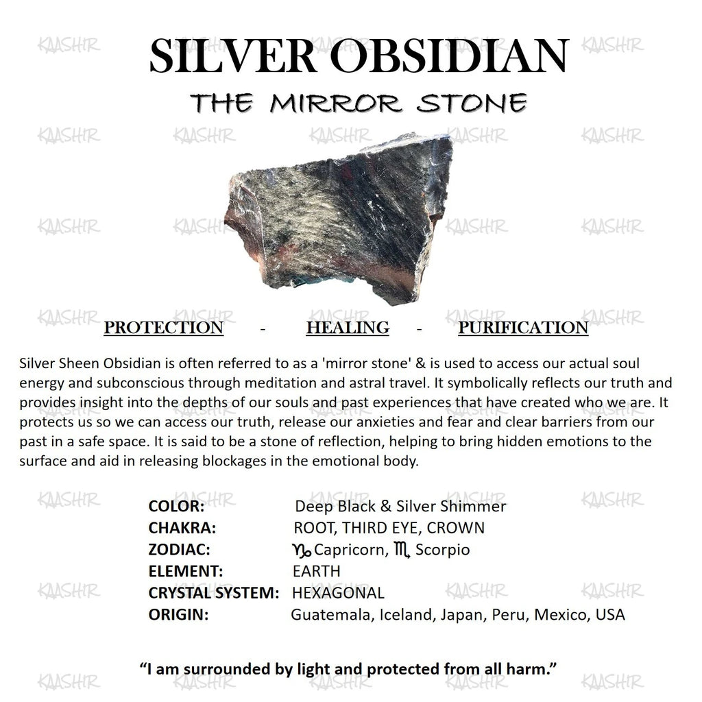 Silver Obsidian Bracelet – Unisex Handmade Crystal Jewelry | Kaashir