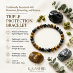 Silver grey hematite gemstone beads close-up in triple protection bracelet