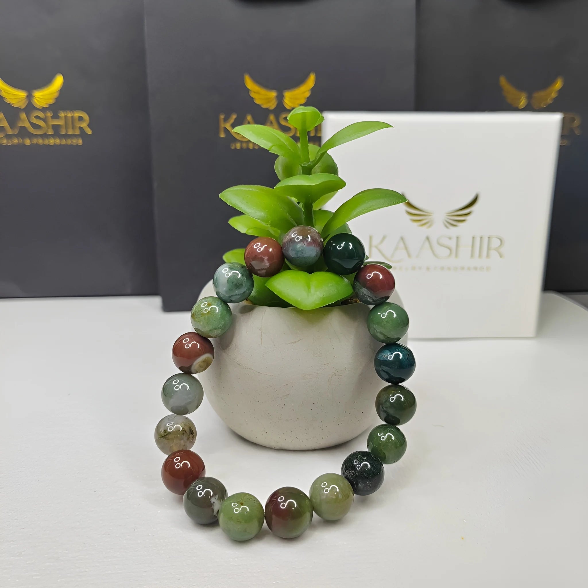 Bracelet en agate indienne Kaashir – Bijou unisexe fait main en perles de pierre