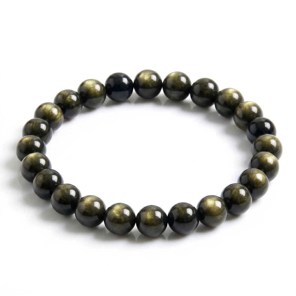 Kaashir Gold Sheen Obsidian natural gemstone beaded bracelet with golden shimmer