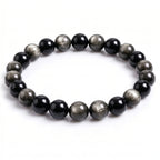 Kaashir Silver Sheen Obsidian natural gemstone beaded bracelet with silver shimmer