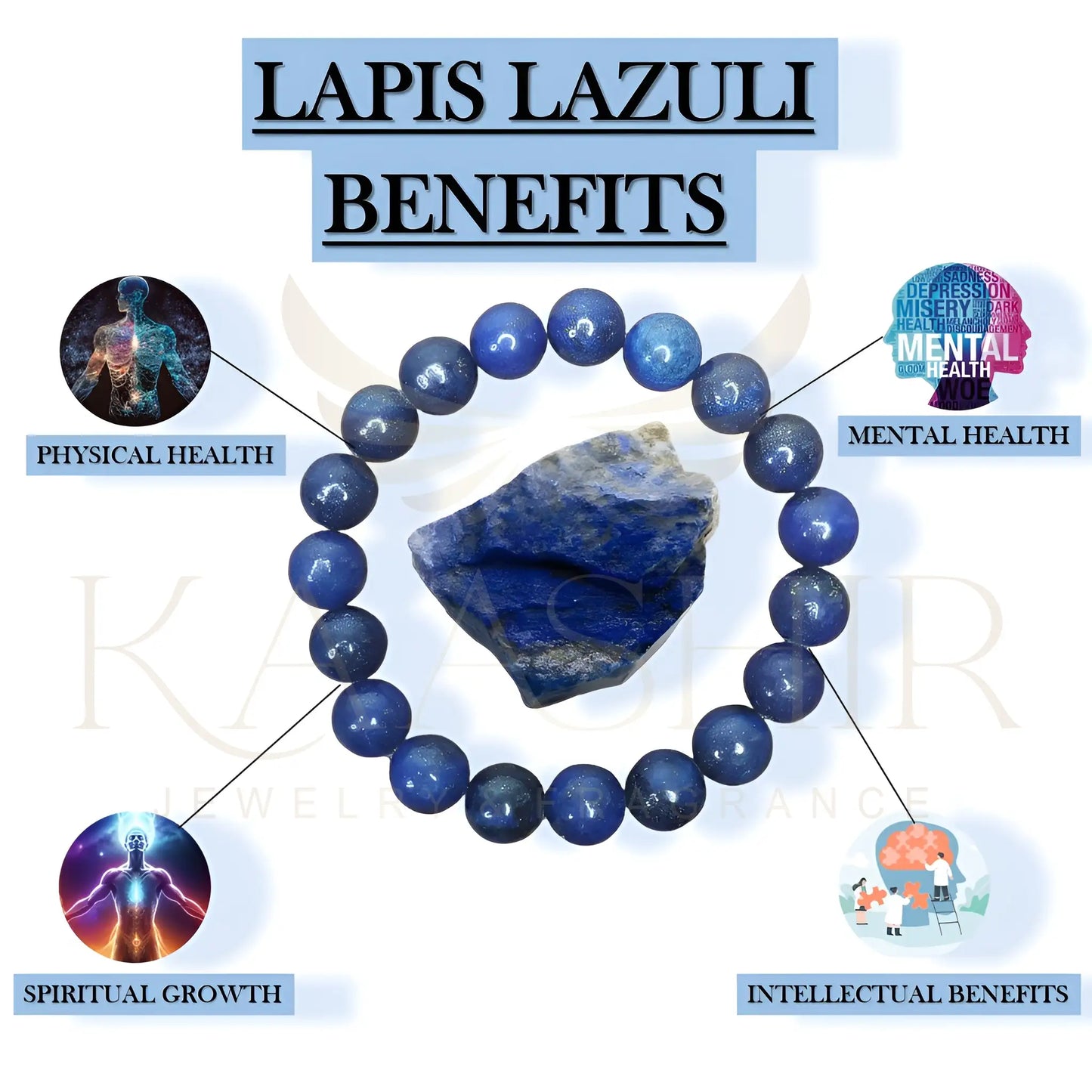 Lapis Lazuli Bracelet – Handmade Beaded Stone Jewelry for Men & Women - Kaashir Jewelry & Fragrance