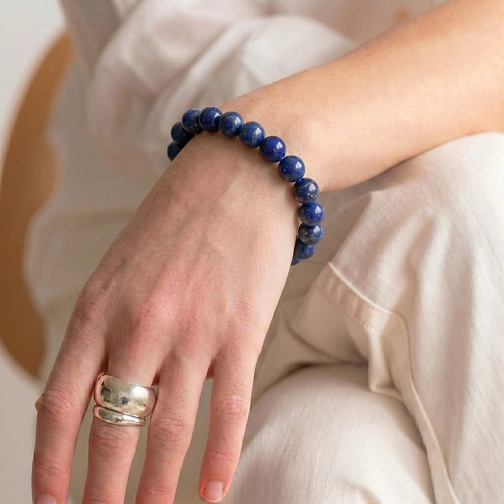 lapis lazuli bracelet for women, natural blue calm crystal